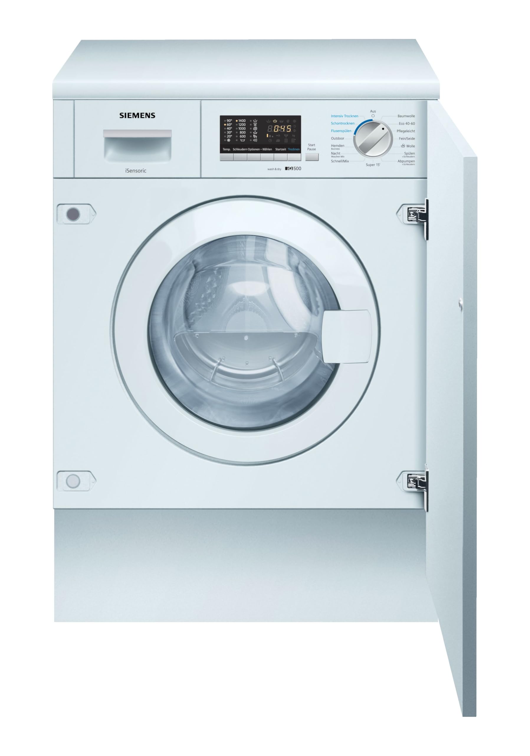 ماشین لباسشویی و خشک‌کن توکار زیمنس WK14D543 iQ500، 7 کیلوگرم شستشو و 4 کیلوگرم خشک‌کن، 1400 دور در دقیقه، برنامه فضای باز - لباس‌های ضد آب فضای باز را به طور قابل اعتمادی خشک می‌کند، aquaStop، ظرفیت بار بسیار بالا
