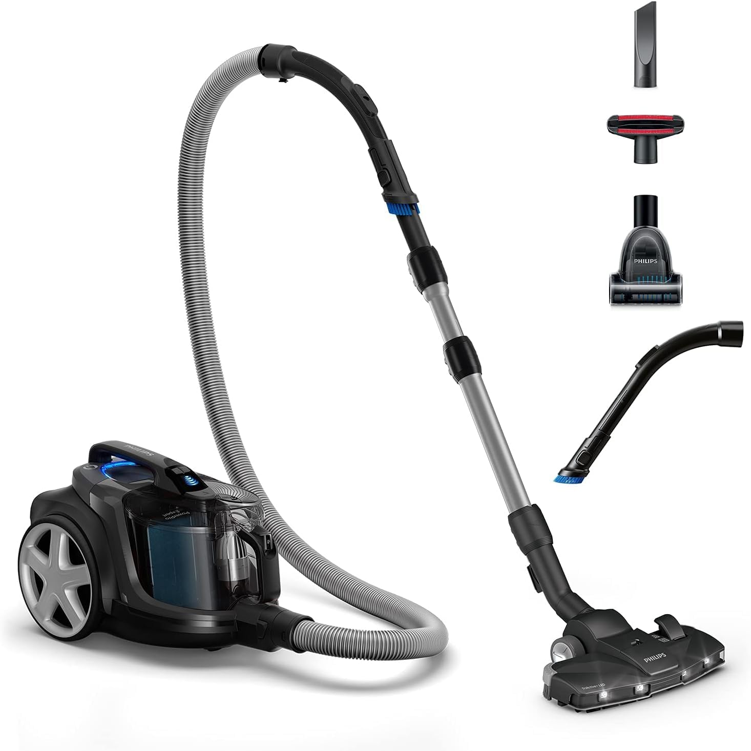 جارو برقی بدون کیسه فیلیپس هلند PHILIPS PowerPro Expert سری 7000 (جاروبرقی بدون کیسه، نازل LED TriActive+، فیلتر آلرژی، 900 وات) مشکی براق - FC9747/09