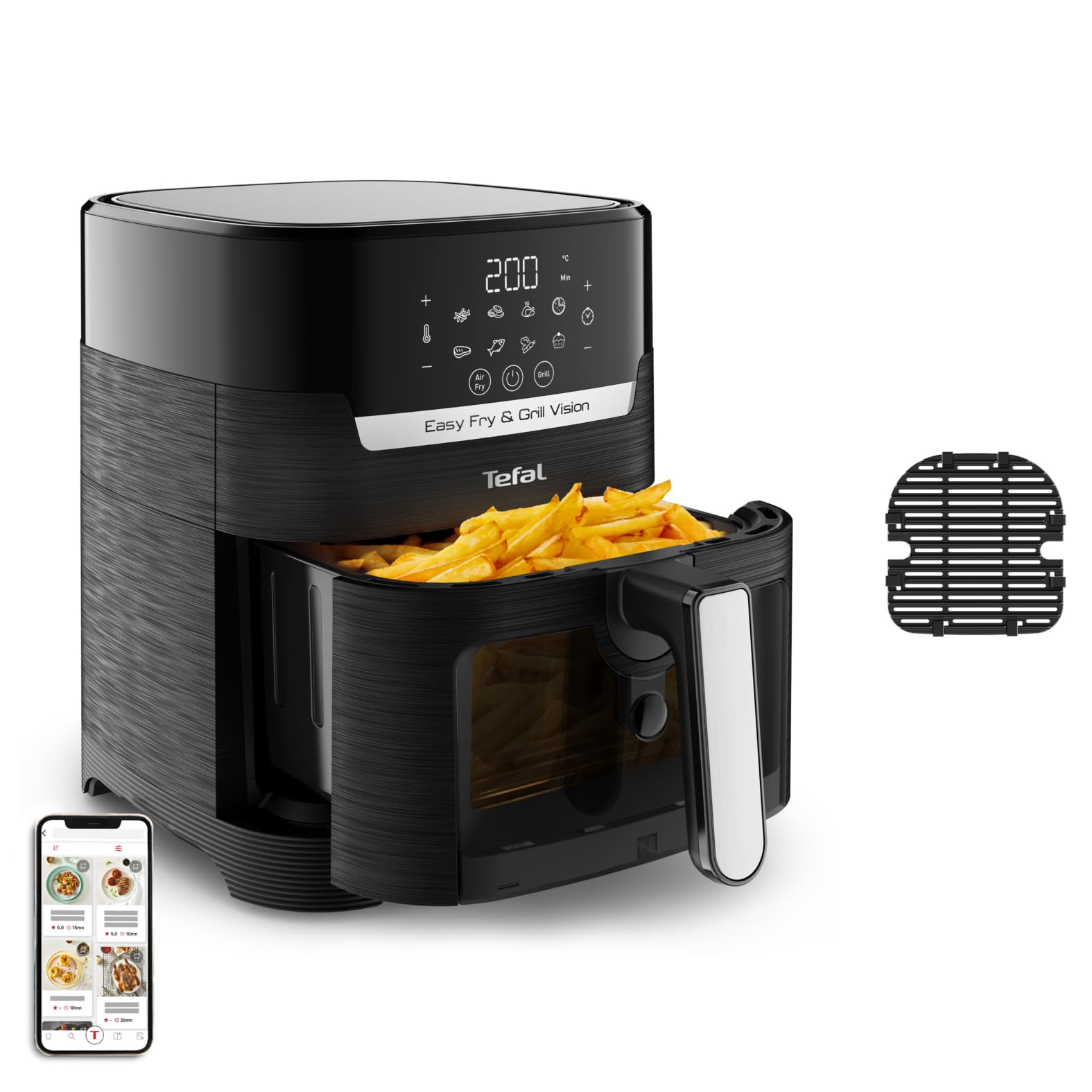 سرخ کن تفال EY5068 Easy Fry & Grill Vision با ظرفیت 4.2 لیتر، فناوری 2 در 1، پنجره دید، فناوری Extra Crisp، صرفه جویی در انرژی، صفحه نمایش لمسی، مشکی