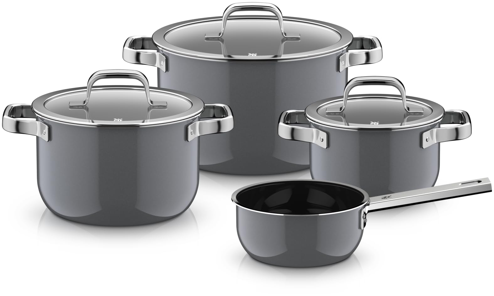 سرویس قابلمه ۴ تکه وی ام اف آلمان WMF Fusiontec Mineral Pro جنس بادوام، ضد خش، سازگار با اجاق القایی، مناسب برای انواع اجاق گاز، ساخت آلمان، پلاتینیوم، ۰۵۱۸۸۲۵۲۹۰