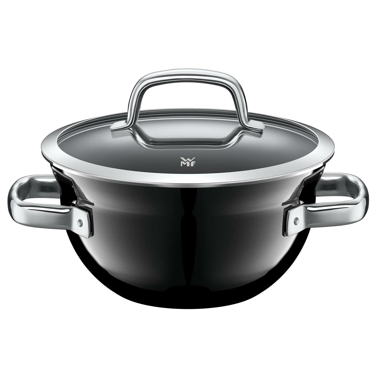 کاسه پخت و پز معدنی وی ام اف آلمان WMF Fusiontec با درب شیشه ای 20 سانتی متری، قابلمه کوچک القایی 2.3 لیتری، سرامیک با تکنولوژی بالا، ضد خش، مشکی