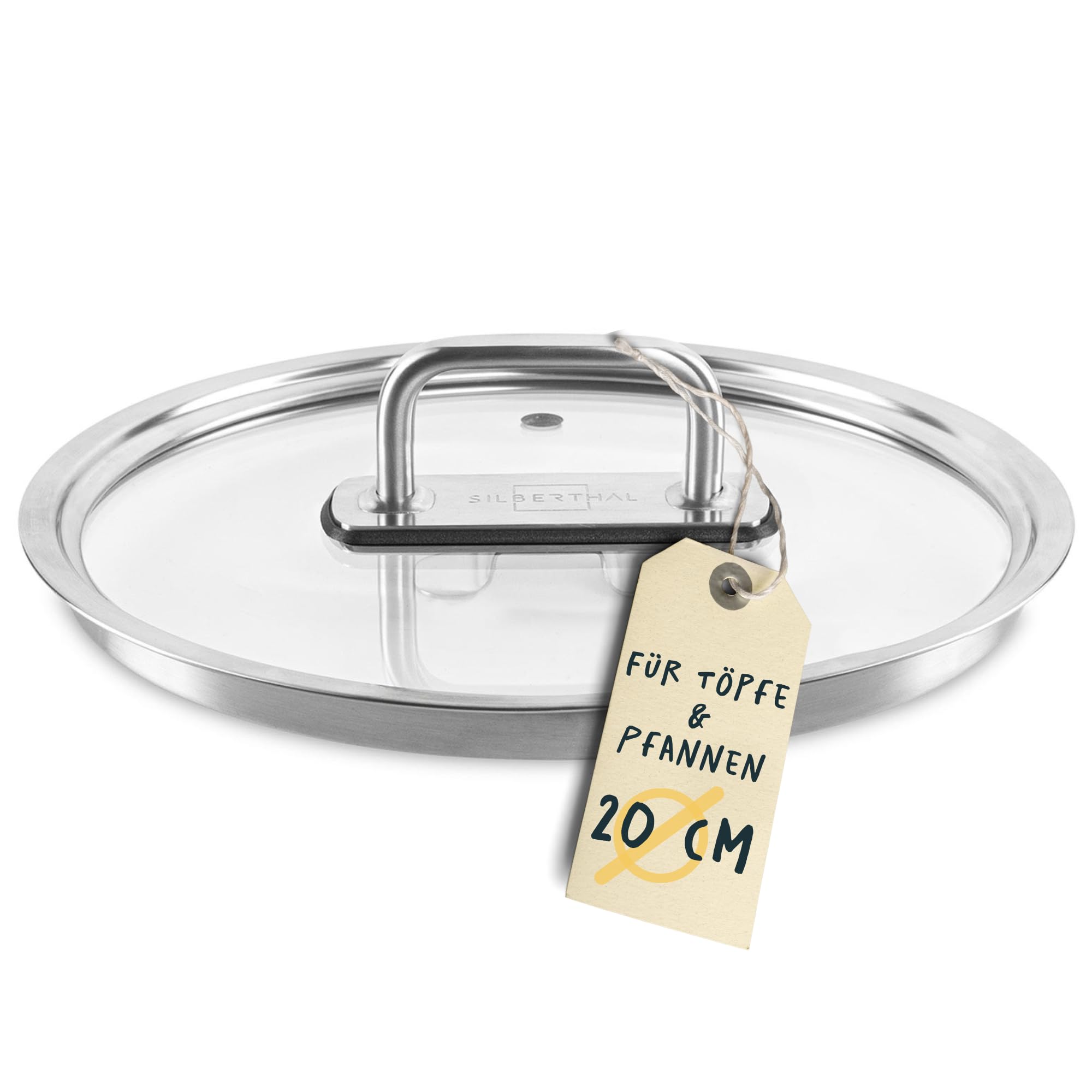 درب قابلمه شیشه‌ای سیلبرتال آلمان 20 سانتی‌متر - با سوراخ بخار و دسته استیل ضد زنگ - درب جهانی 20 سانتی‌متر