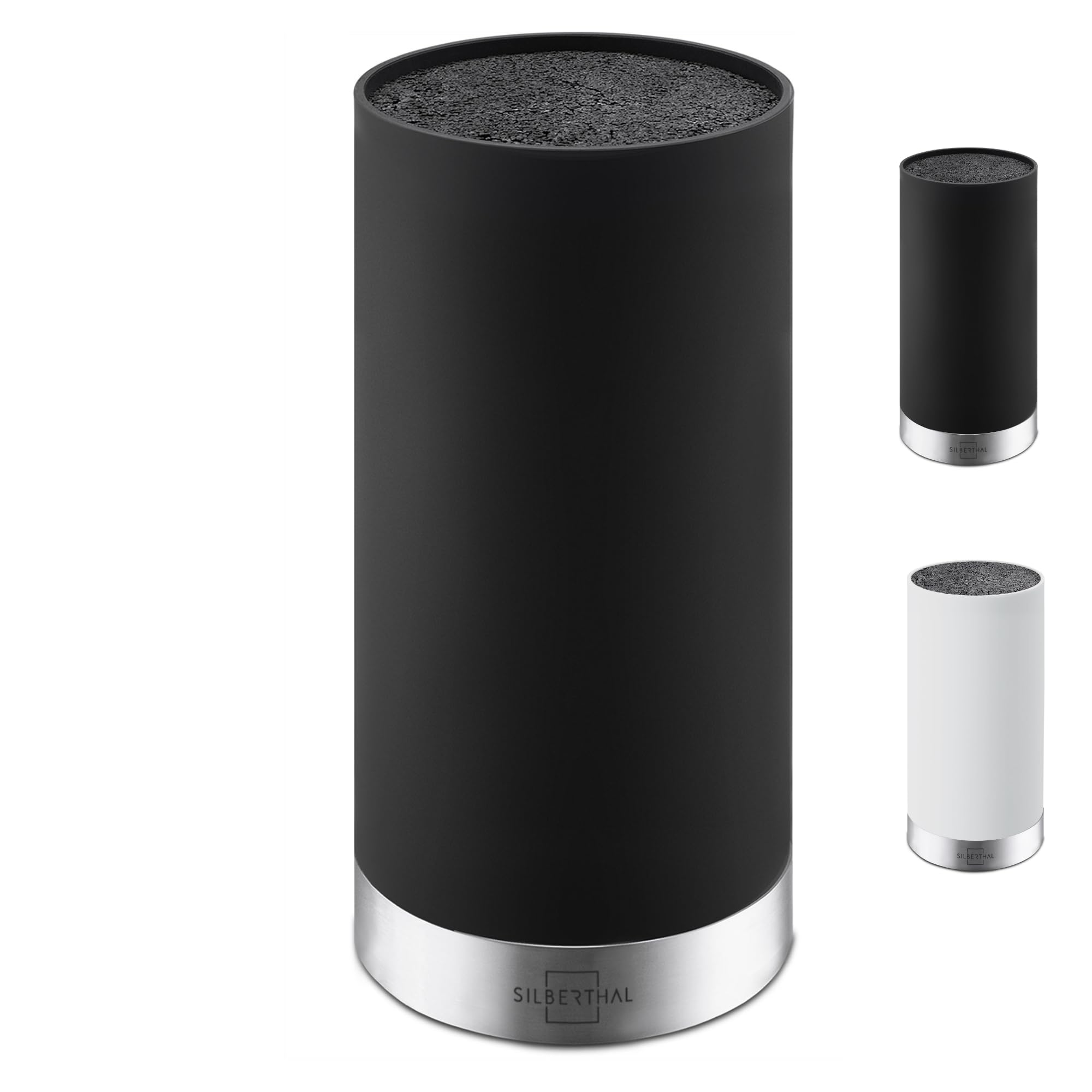 بلوک چاقوی جهانی سیلبرتال آلمان SILBERTHAL (چاقوها شامل نمی‌شوند) - برس قابل جدا شدن - فضای ذخیره‌سازی تا 10 چاقو - مشکی - پلاستیک بازیافتی با حلقه استیل ضد زنگ