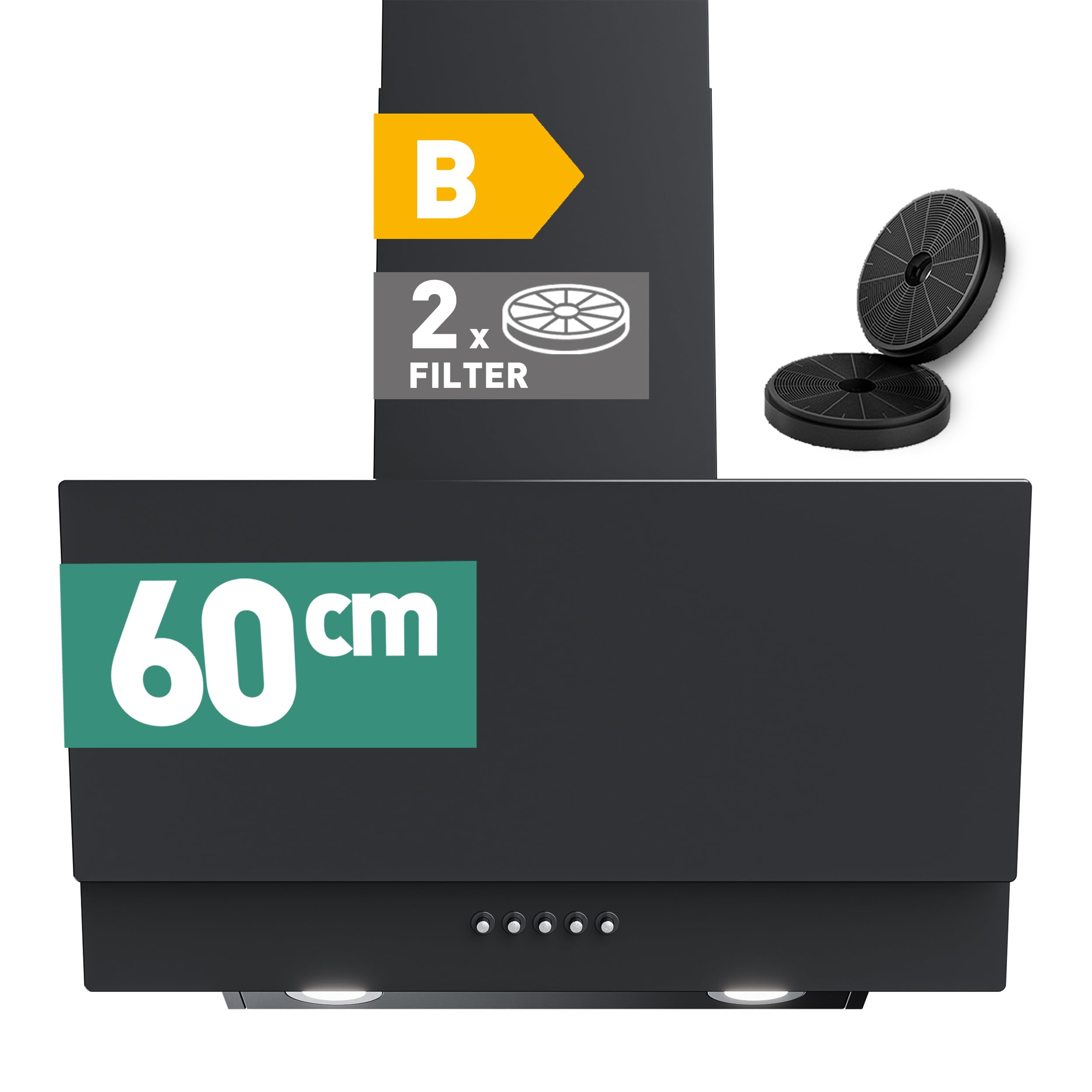 هود استخراج HEINRICHS، هود تخلیه/گردش هوای ۶۰ سانتی‌متری، قدرت مکش ۳۰۰ متر مکعب در ساعت، کم‌جا، با روشنایی LED، ۳ حالت تنظیم سرعت، شامل فیلتر کربن فعال، توان ۶۹ وات، مشکی