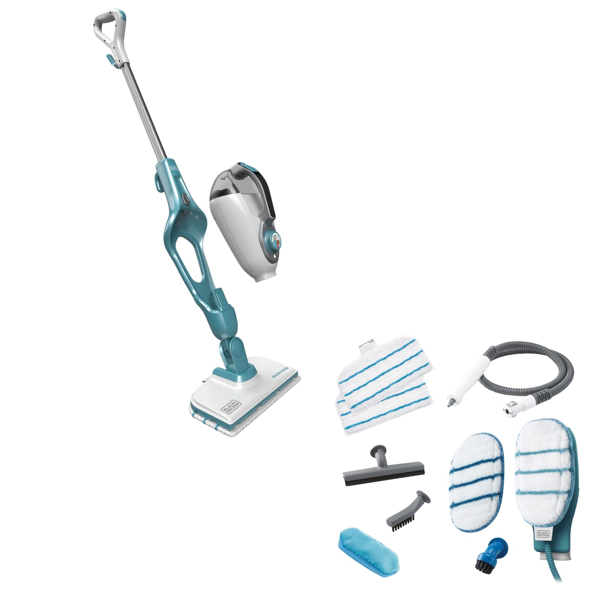 بخار شوی 9 در 1 BLACK+DECKER (با دستکش بخار Steamitt برای تمیز کردن سطوح، فناوری AutoSelect، پایه تمیزکننده چرخشی 180 درجه، شامل لوازم جانبی 9 تکه) FSMH1351SM-QS