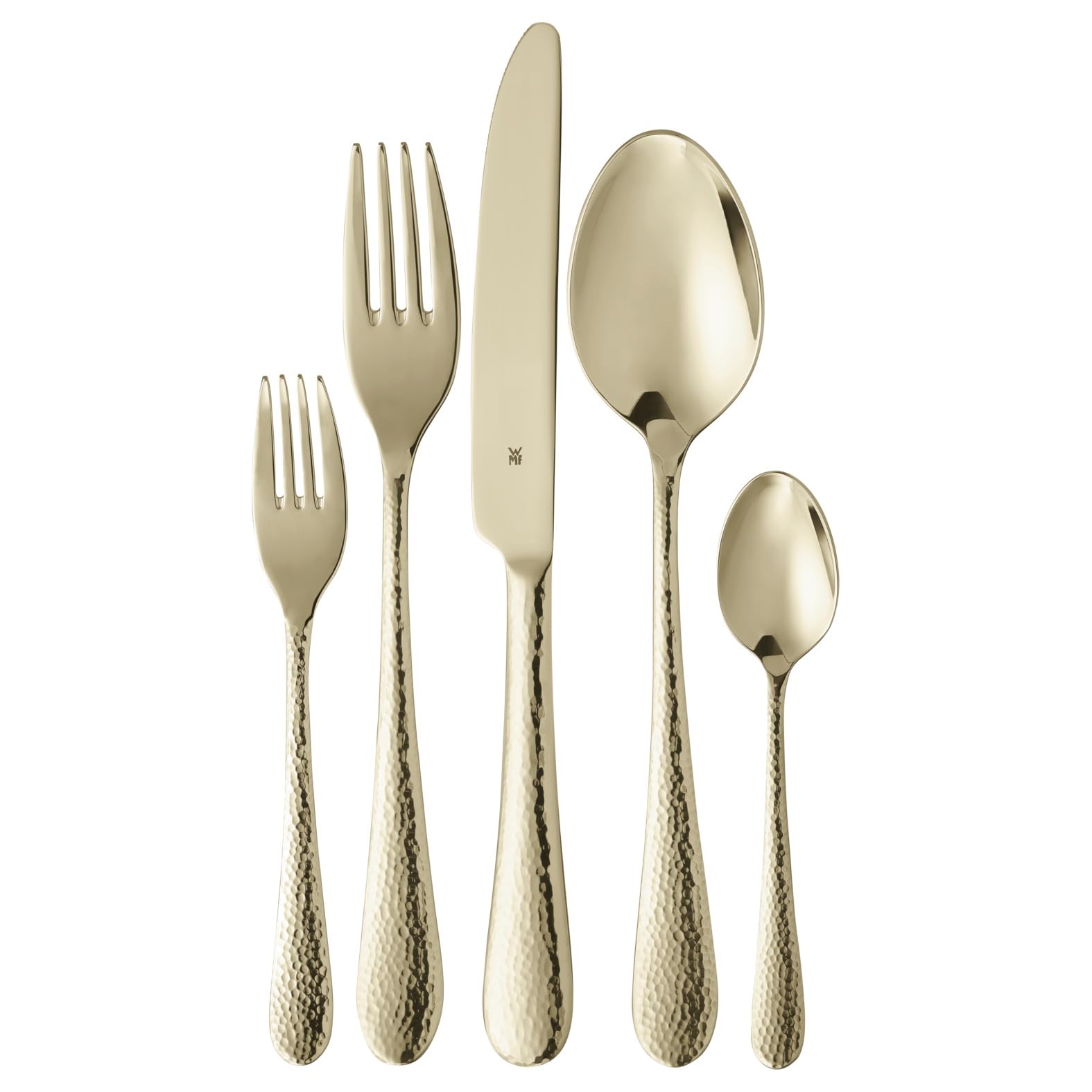 سرویس کارد و چنگال وی ام اف آلمان WMF Sitelo برای 6 نفر، نسخه طلایی، سرویس کارد و چنگال 30 تکه، چاقوهای مونوبلاک، استیل ضد زنگ Cromargan صیقل داده شده، روکش چکش کاری شده، ارگونومیک، براق، طلایی، 30 تکه، Sitelo Gold