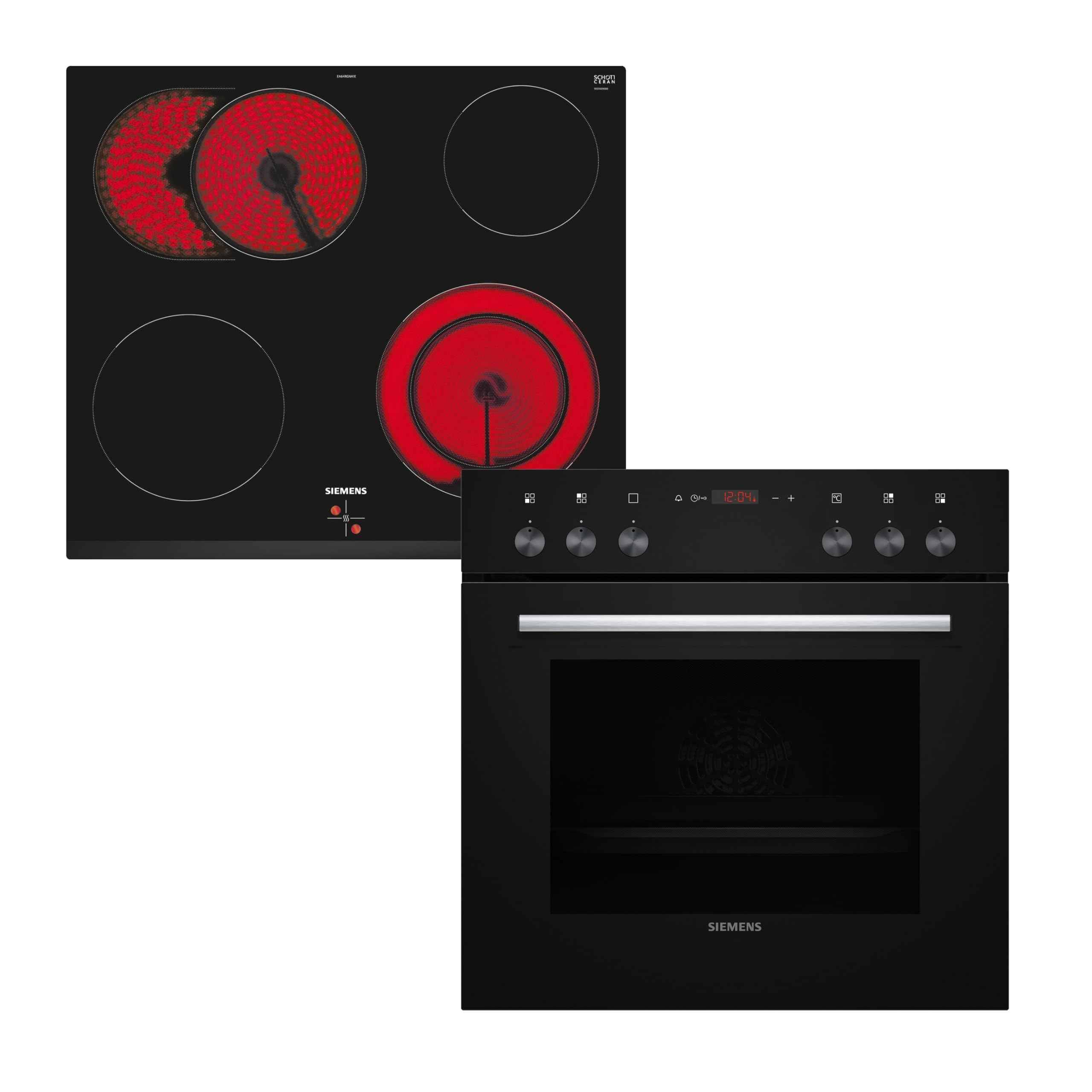 اجاق گاز ترکیبی زیمنس EQ110KA1B iQ100 با صفحه سرامیکی شیشه‌ای (قابل کنترل توسط اجاق گاز)، عرض 59.4 سانتی‌متر، گرمایش سریع، هوای گرم سه‌بعدی - گرمای یکنواخت تا سه سطح، منطقه برشته کردن قابل تعویض