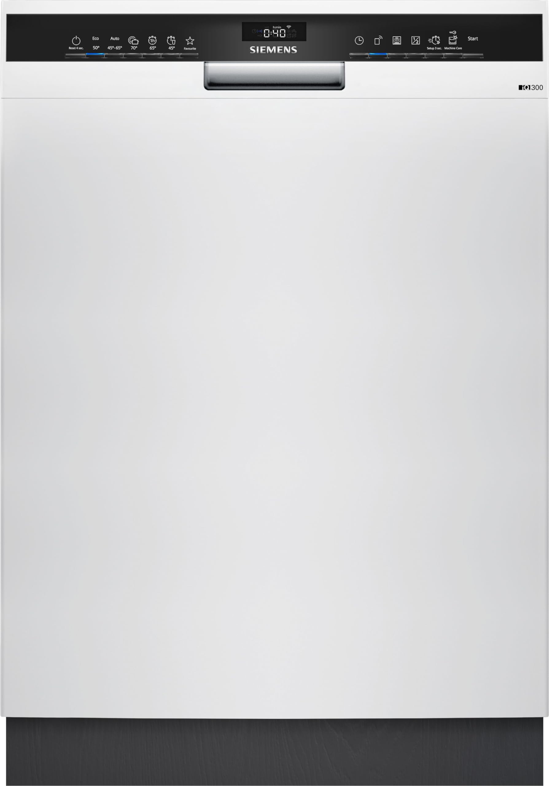 ماشین ظرفشویی هوشمند زیمنس SN43HW10TE، زیر پیشخوان iQ300، عرض 60 سانتی‌متر، سفید، سبد کارد و چنگال، به لطف موتور iQdrive، aquaStop، برنامه کوتاه مدت varioSpeed، Home Connect، rackMatic سه لایه، صدای بسیار کم