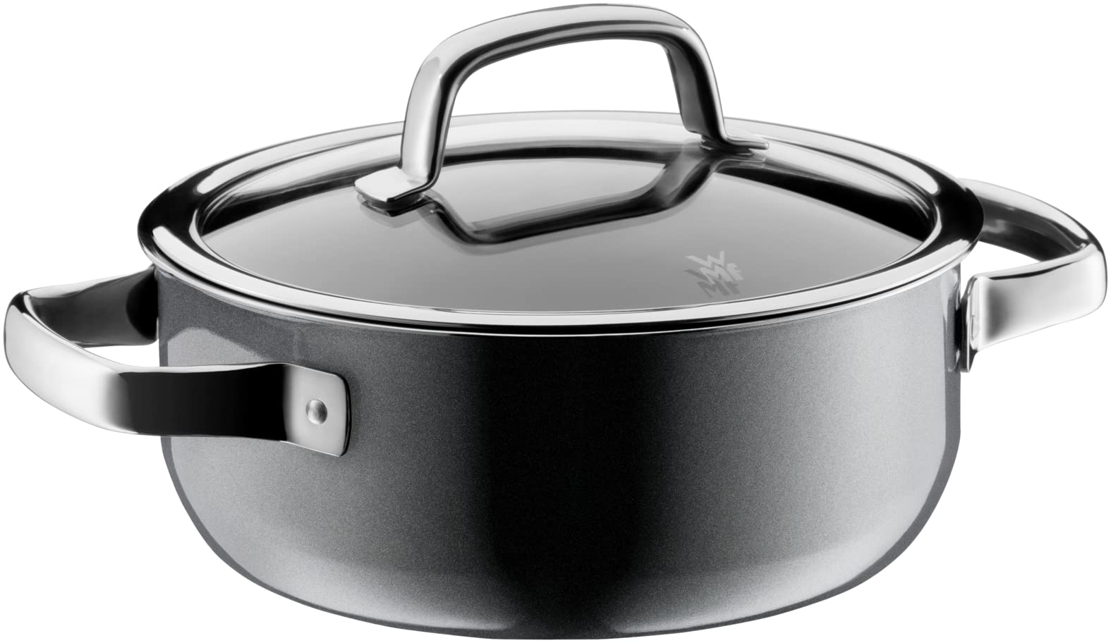 قابلمه کوچک معدنی وی ام اف آلمان WMF Fusiontec، 20 سانتی‌متر، درب شیشه‌ای، سازگار با اجاق القایی، 2.4 لیتر، سرامیک پیشرفته، ضد خش، خاکستری، 20 سانتی‌متر خاکستری