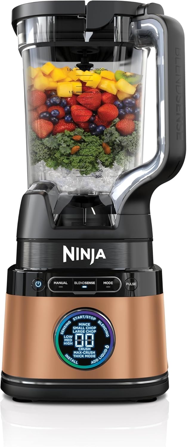 مخلوط کن نینجا ۲ در ۱ مدل Detect Power Blender Pro & Single Serve، مخلوط کن ۱۲۰۰ وات با پارچ و لیوان‌های تک نفره، مخلوط کردن اسموتی‌ها، خرد کردن سبزیجات و مخلوط کردن نوشیدنی‌های یخ زده، مشکی و مسی، مخلوط کن ۲ در ۱ مدل TB301EUCP مدل Copper