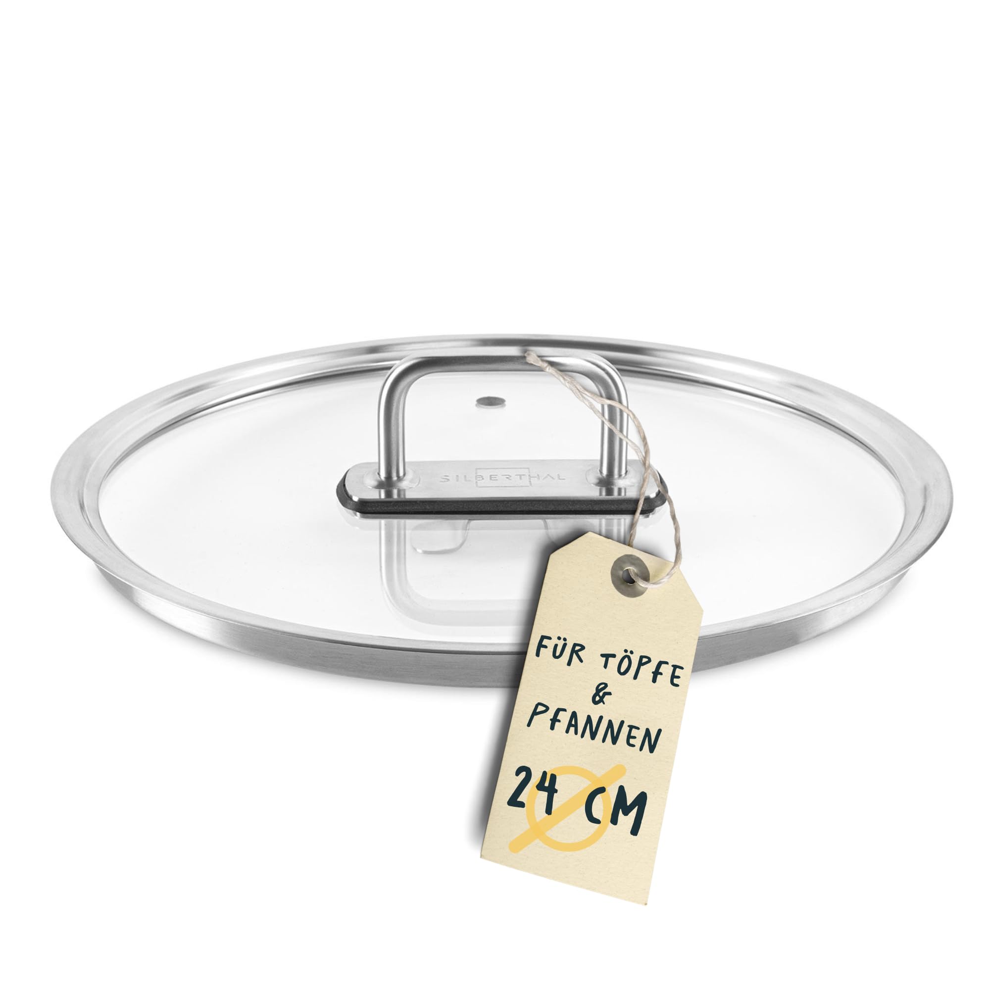 درب قابلمه شیشه‌ای سیلبرتال آلمان ۲۴ سانتی‌متری - با سوراخ بخار و دسته استیل ضد زنگ - درب جهانی