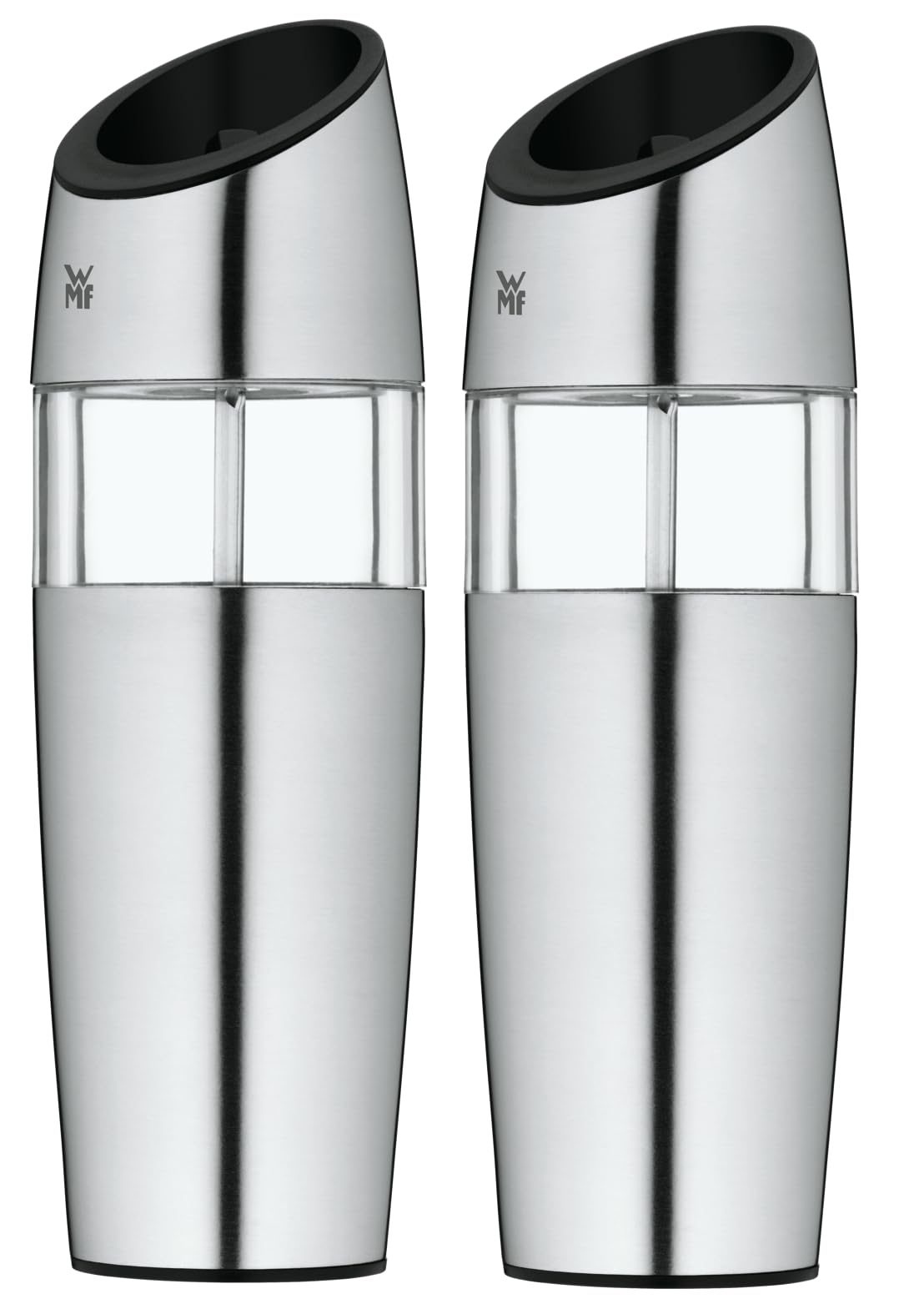 آسیاب نمک و فلفل برقی وی ام اف آلمان شیب دار WMF، 2 تکه، 20 سانتی متر، آسیاب نمک و فلفل برقی، بدون پرکننده، Cromargan، استیل ضد زنگ مات، شیشه، مکانیزم آسیاب سرامیکی، تکی