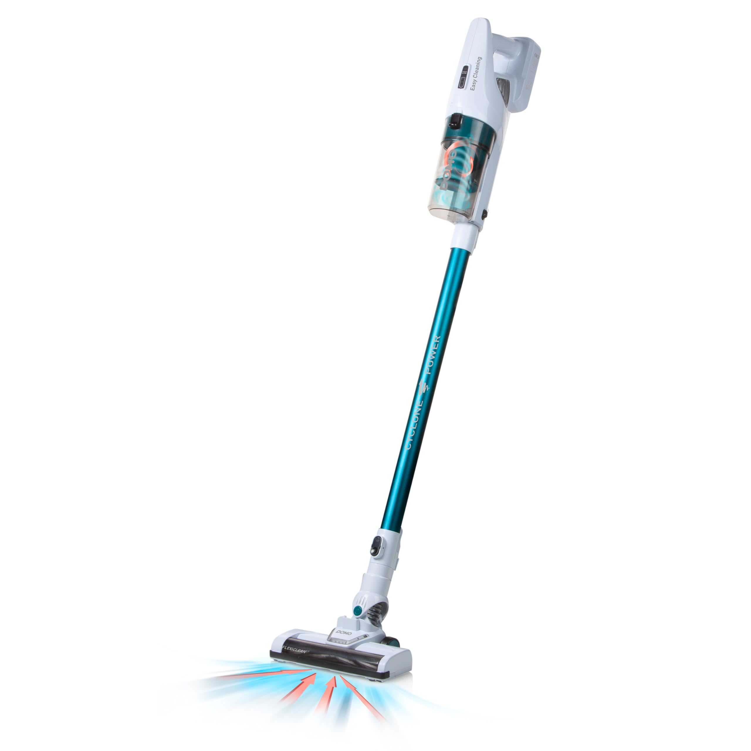 جارو برقی عصایی بی‌سیم DOMO DO233SV - 2 در 1 18.5 ولت - باتری لیتیوم-یون - سیستم سایکلون - لوله آلومینیومی - سفید/آبی روشن