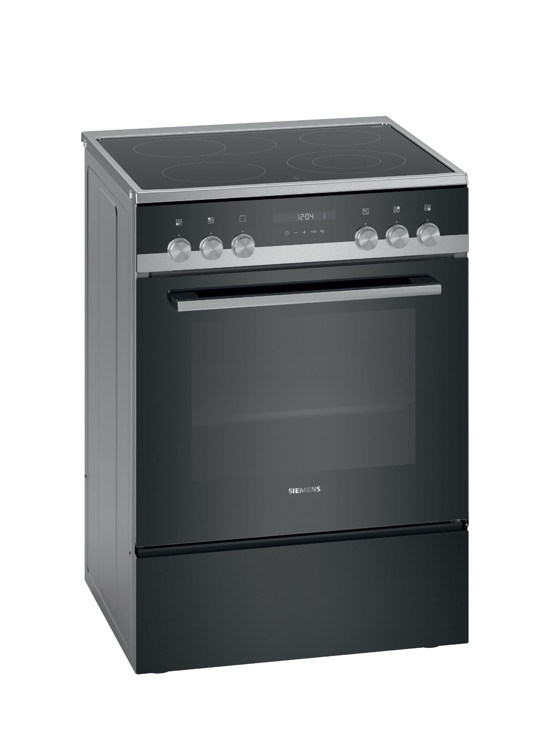 اجاق گاز برقی ایستاده زیمنس HK9S5A240، مدل iQ500، با صفحه نمایش شیشه‌ای و سرامیکی، 60 سانتی‌متر، گرم شدن سریع، سیستم تمیزکننده خودکار ecoClean، هوای گرم سه‌بعدی، کنترل پخت 10 برنامه خودکار، استیل ضد زنگ مشکی