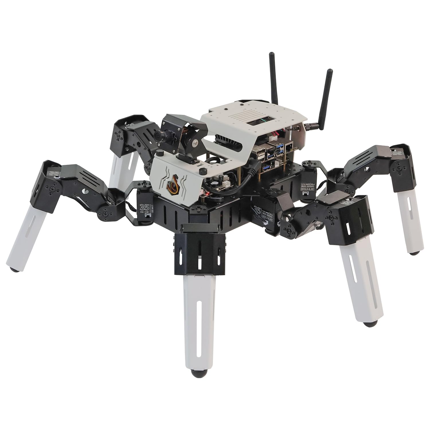 Yahboom 18 DOF Bionic Hexapod Robot Raspberry Pi 5 8GB Development Kit AI Vision Wireless Handle Control ساختار آلیاژ آلومینیوم Ubuntu 22.04 System ROS2 (MUTO S2 with Pi5-8G)