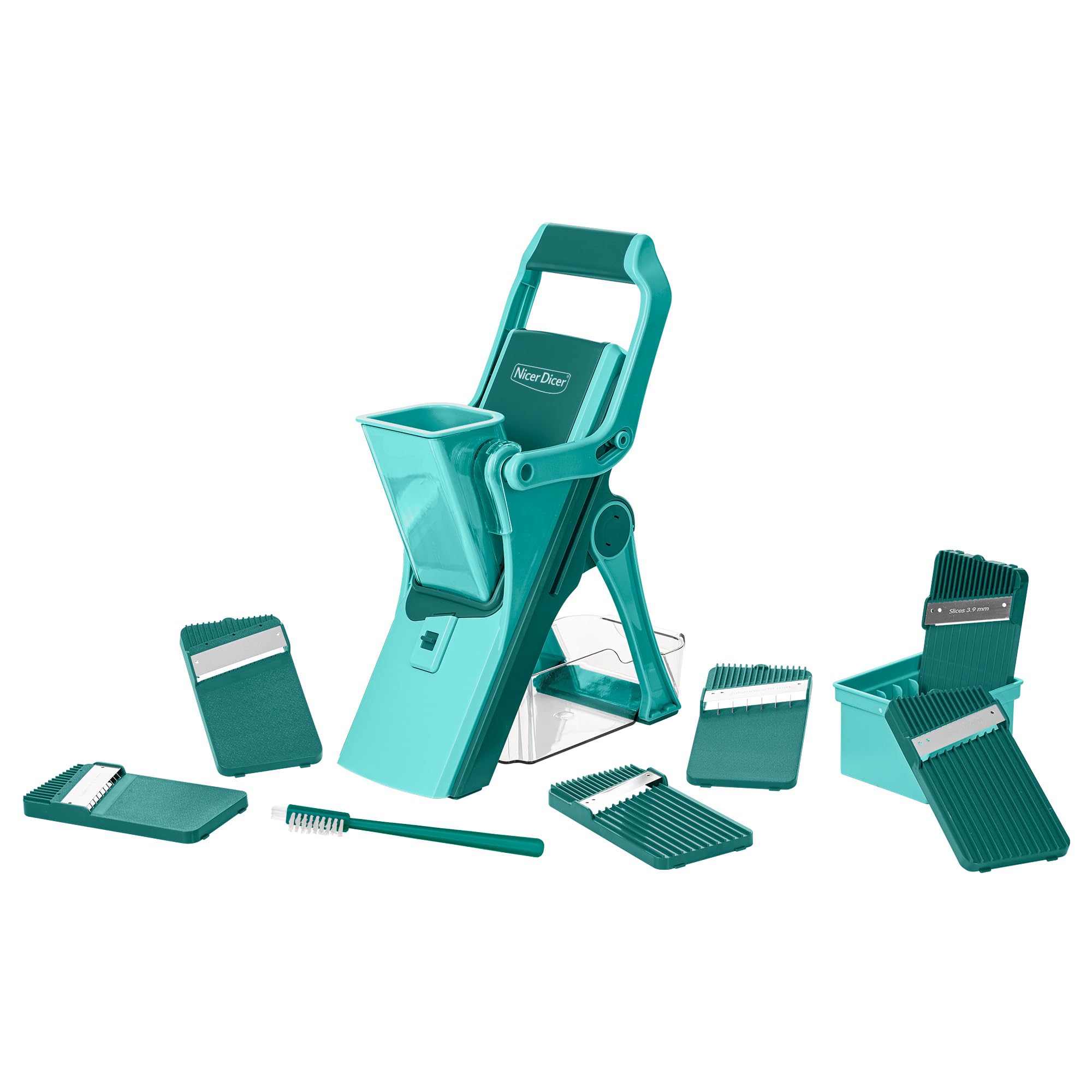 سبزی خرد کن Genius Nicer Dicer Mando 12 تیکه، سبزی برش، سبزی برش، خیار خرد کن، سبزی خرد کن ماندولین با 6 تیغ قابل تعویض، برش آشپزخانه برای برش های جولین استریپس