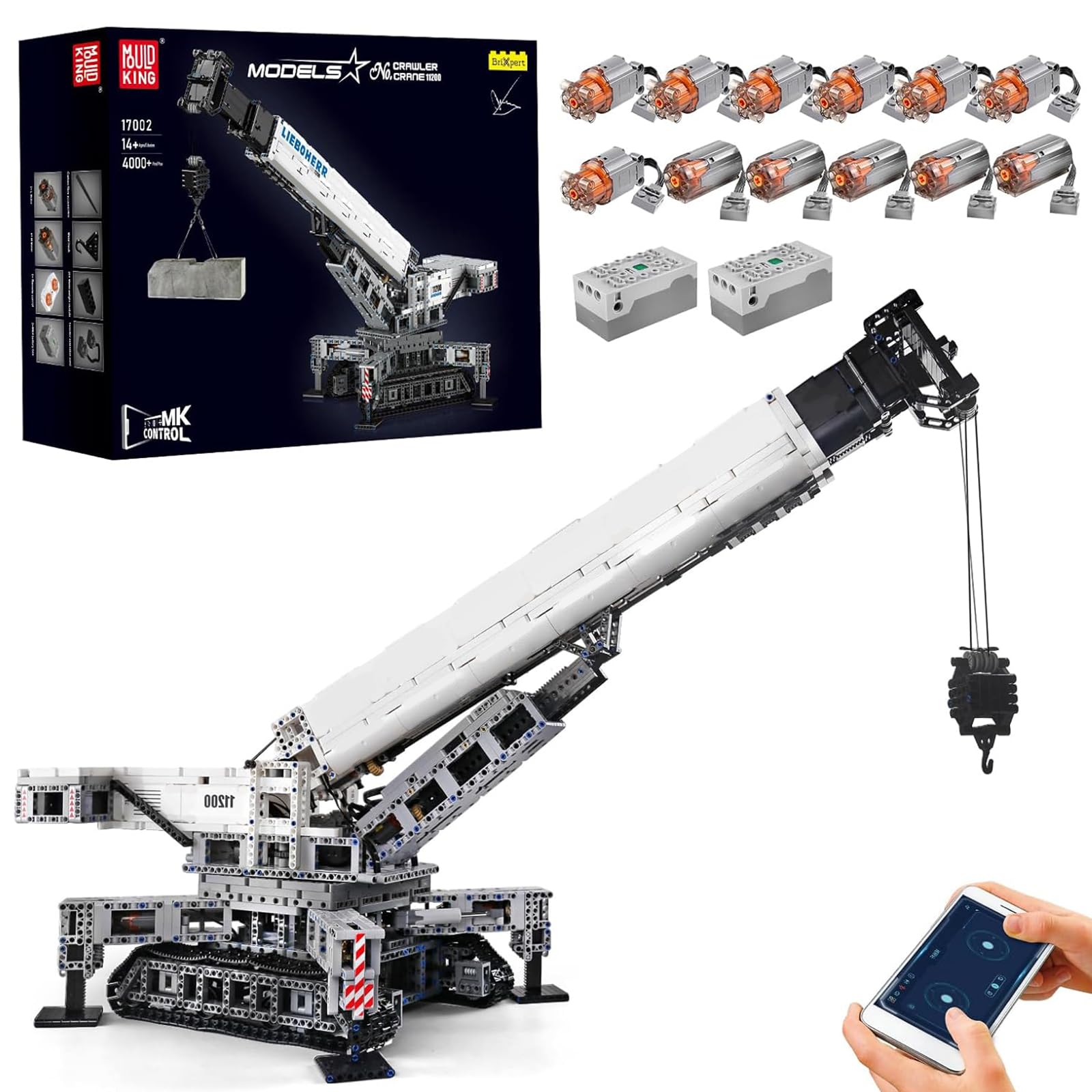 جرثقیل تکنیکی Mold King 17002 برای جرثقیل خزنده Liebherr LTR 11200، کیت بلوک های ساختمانی کامیون تکنولوژی کنترل از راه دور جرثقیل MOC (4000 قطعه)