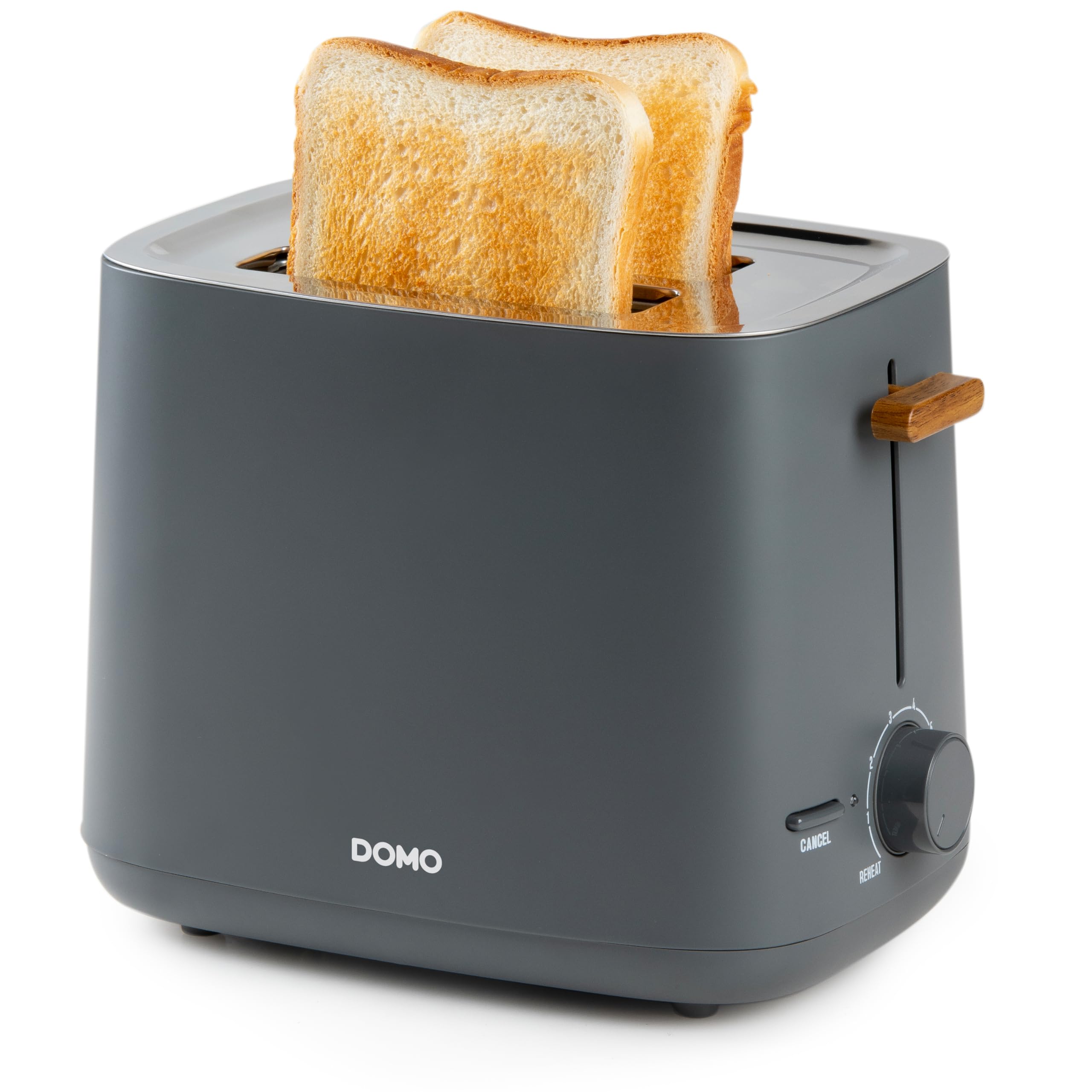 توستر DOMO DO965T سری Wood You - 6 حالت تنظیم دما - 3 عملکرد: تست، یخ‌زدایی، لغو - 2 جایگاه برای 2 برش نان تست - محفظه نگهداری سیم - خاکستری مات - 1000 وات