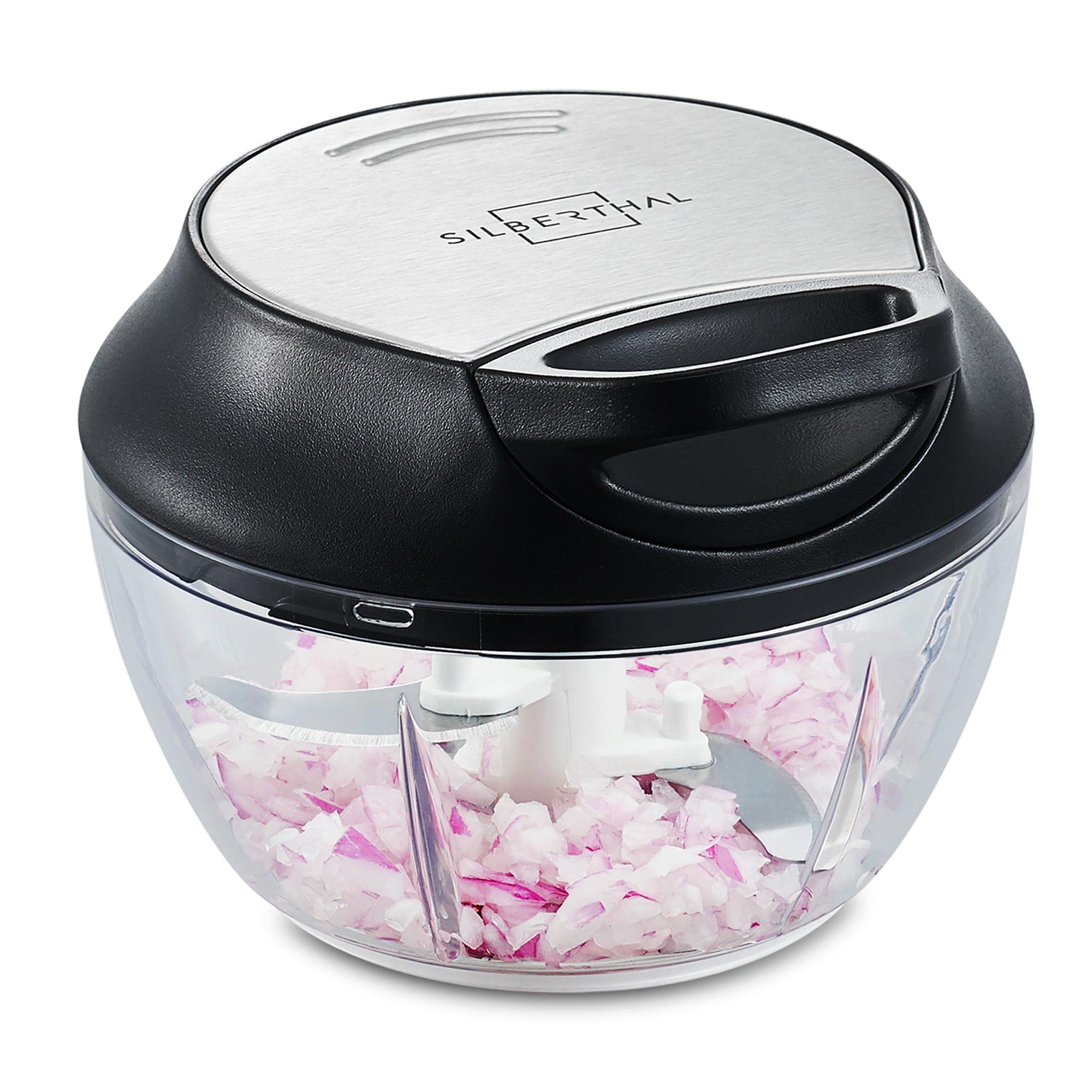 خردکن پیاز سیلبرتال آلمان خردکن دستی ۵۰۰ میلی‌لیتری با ۳ تیغه فولادی ژاپنی - خردکن چندتایی با سیم برای پیاز، سبزیجات، آجیل، خامه - قابل شستشو در ماشین ظرفشویی