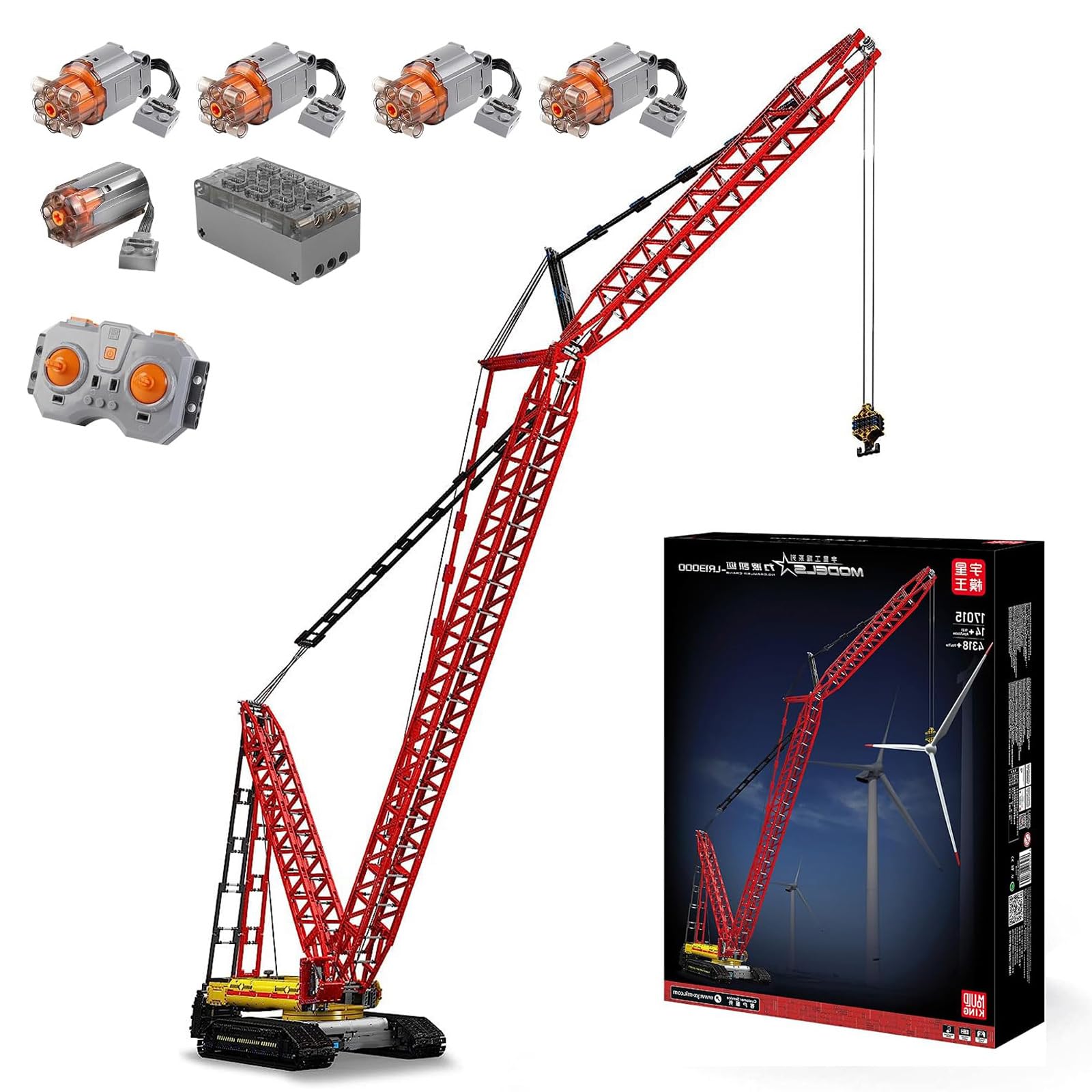 جرثقیل مدل King 17015 Technic Liebherr LR-13000 با 6 موتور، 4318 قطعه، جرثقیل کامیون خزنده با کنترل از راه دور فنی سازگار با جرثقیل خزنده Libo Kaier