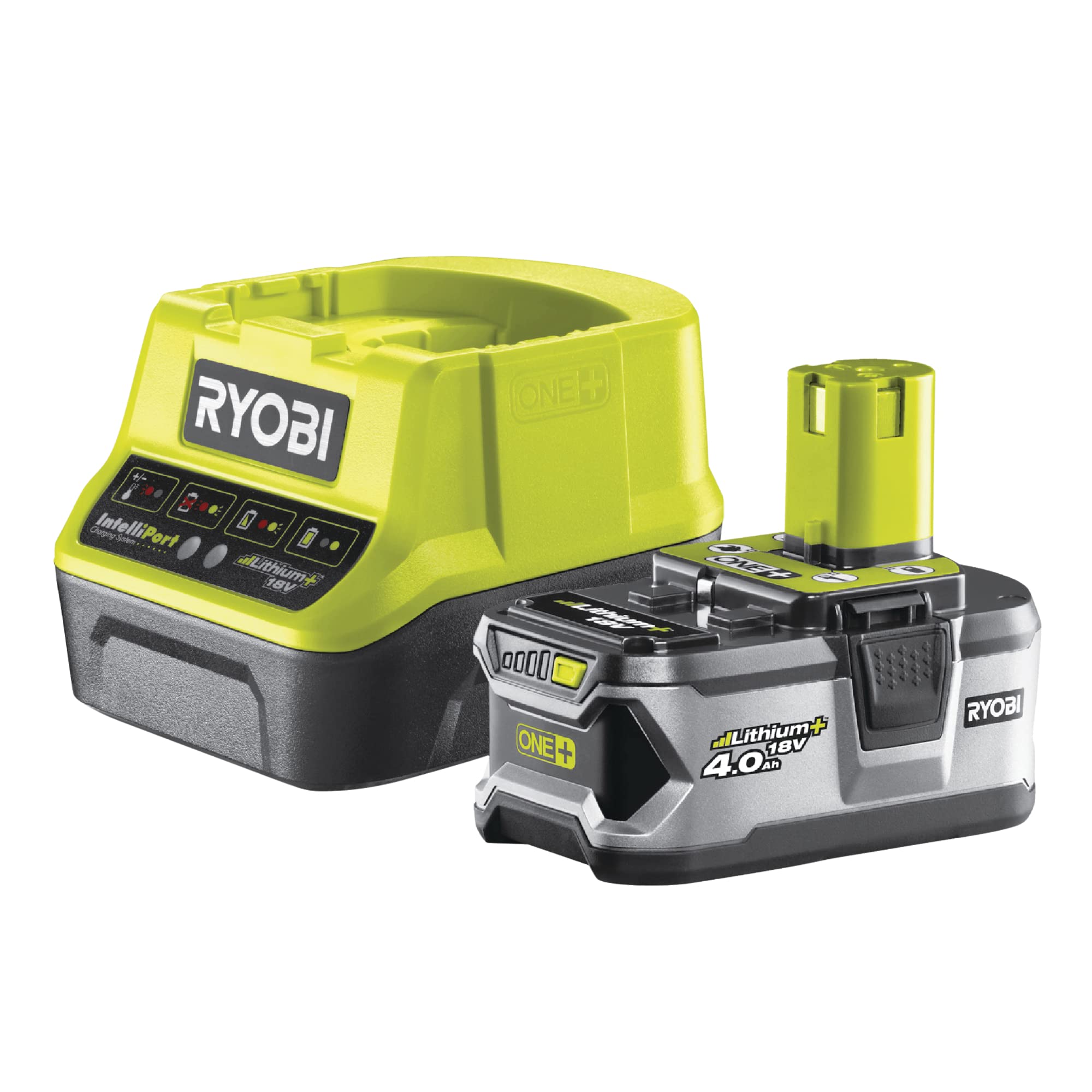 مجموعه استارت باتری RYOBI 18 V ONE+ RC18120-140 (باتری 1 x 4.0 Ah، شارژر سریع با جریان شارژ 2.0A، فناوری باتری لیتیوم + برای مدت زمان کارکرد، عملکرد و عمر طولانی تر، IntelliCell™)