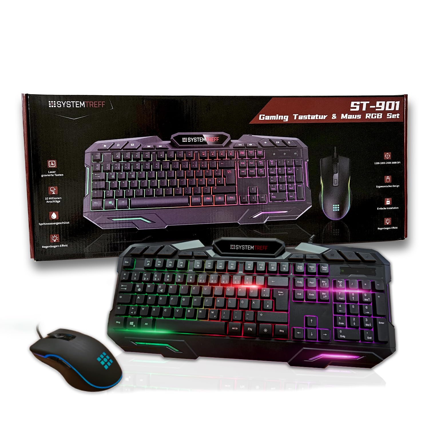 کیبورد و ماوس مخصوص بازی Systemtreff مدل ST-901 با قابلیت تنظیم نور پس زمینه