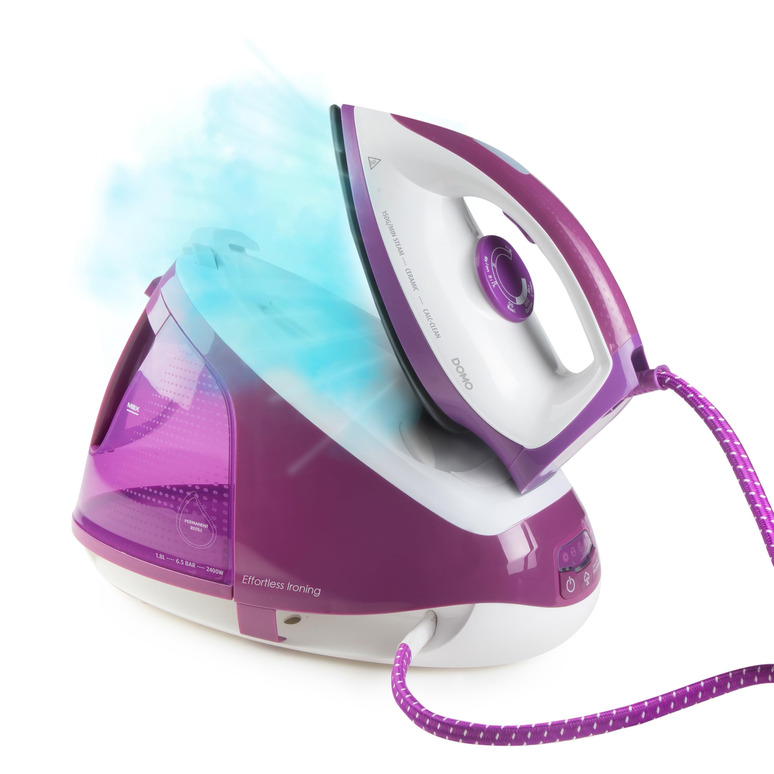 اتو بخار DOMO DO7115S - کف سرامیکی - با عملکرد تمیز کردن - 6.5 بار - 1.8 لیتر - 2400 وات بنفش