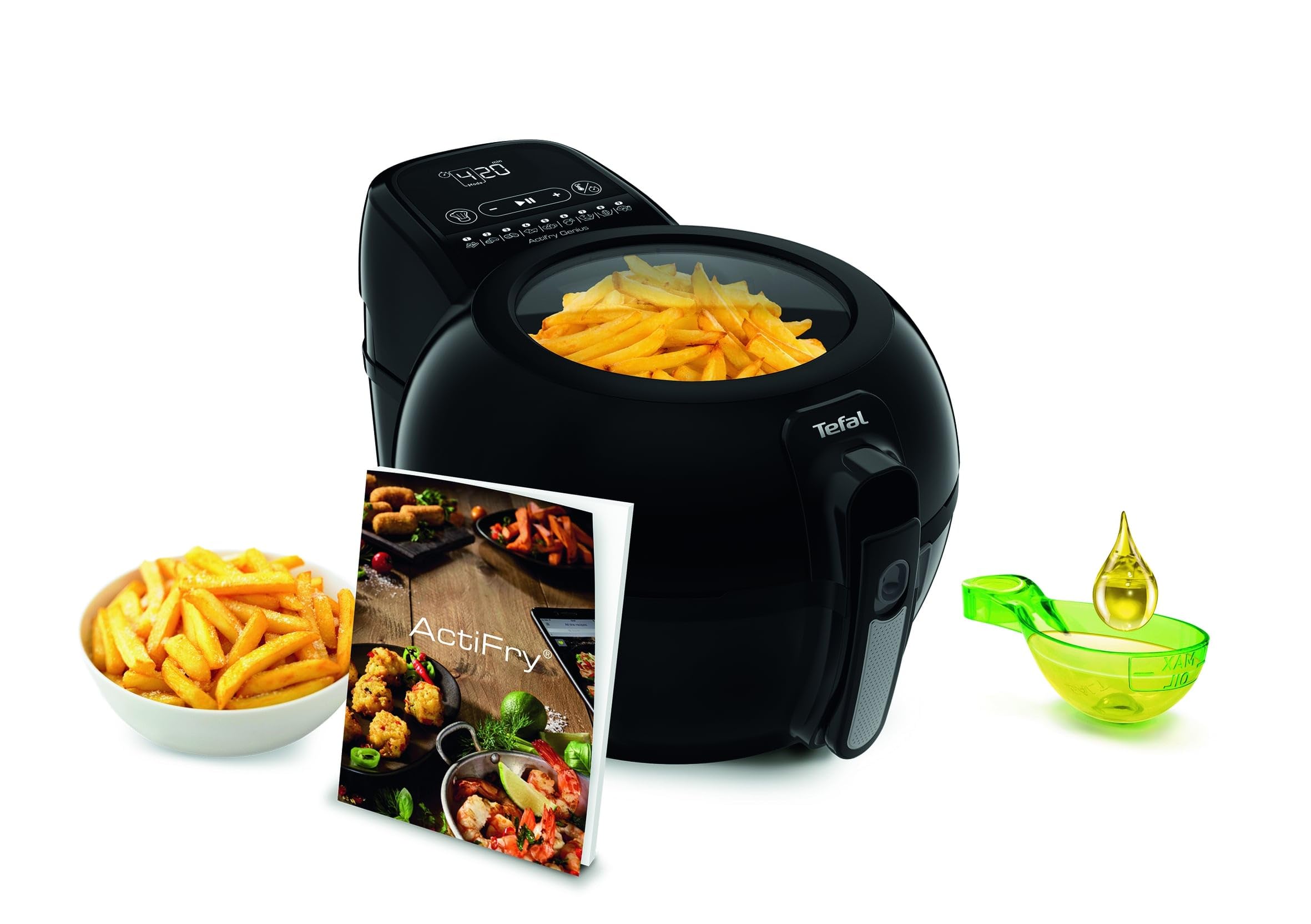 سرخ کن تفال FZ7738 ActiFry Genius+ | AirFryer با بازوی همزن، بدون تکان | 1500 وات | 1.2 کیلوگرم برای 6 نفر | 9 منوی پخت خودکار | صرفه جویی در مصرف انرژی | سرخ کن سالم بدون روغن | مشکی ActiFry Genius +