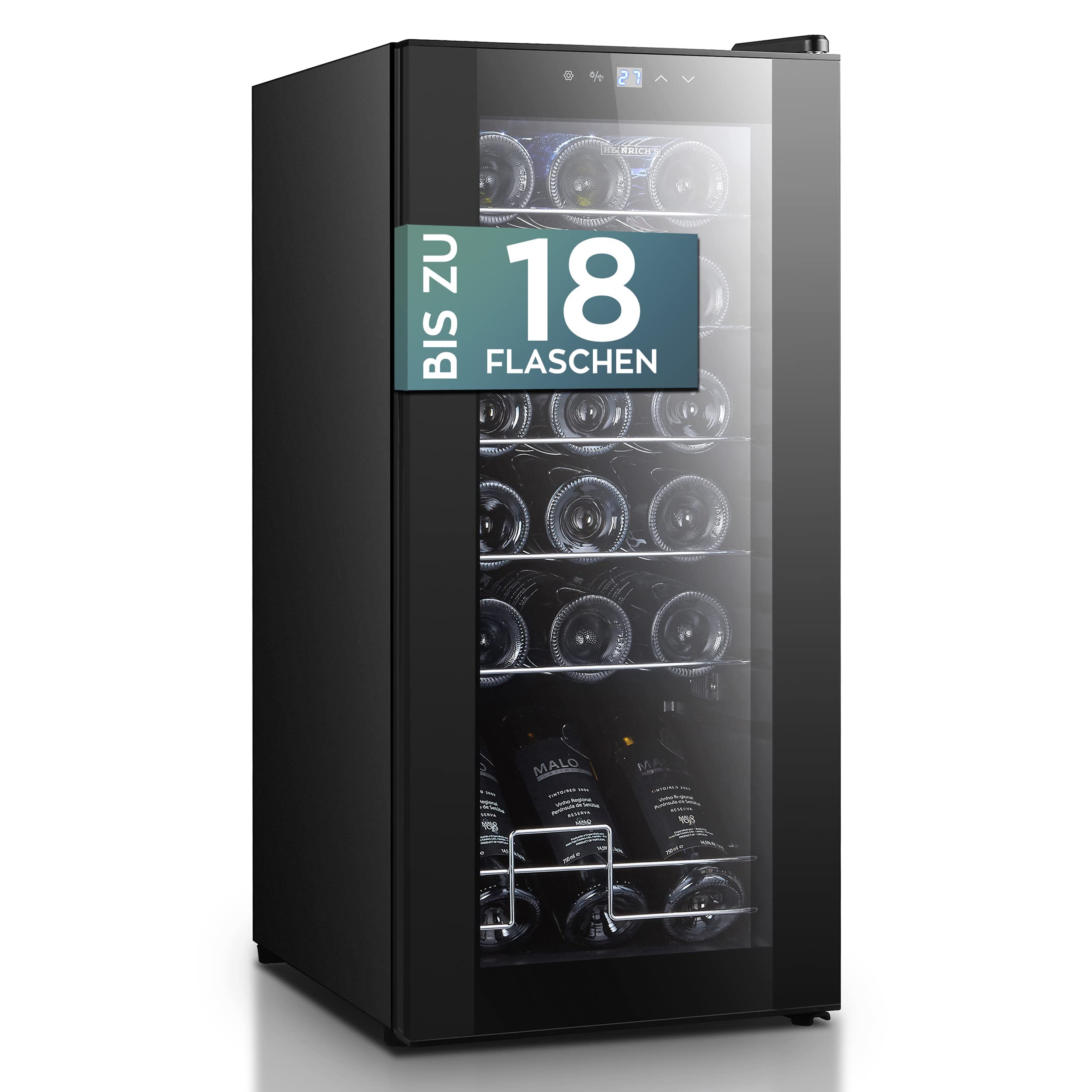 یخچال بطری هاینریش آلمان یخچال نوشیدنی باریک، یخچال با درب شیشه‌ای، کنترل دمای لمسی، روشنایی داخلی LED، یخچال شراب با قابلیت خنک‌کنندگی از ۵ تا ۱۸ درجه سانتیگراد (۵۰ لیتر/۱۸ بطری) ۵۰ لیتر