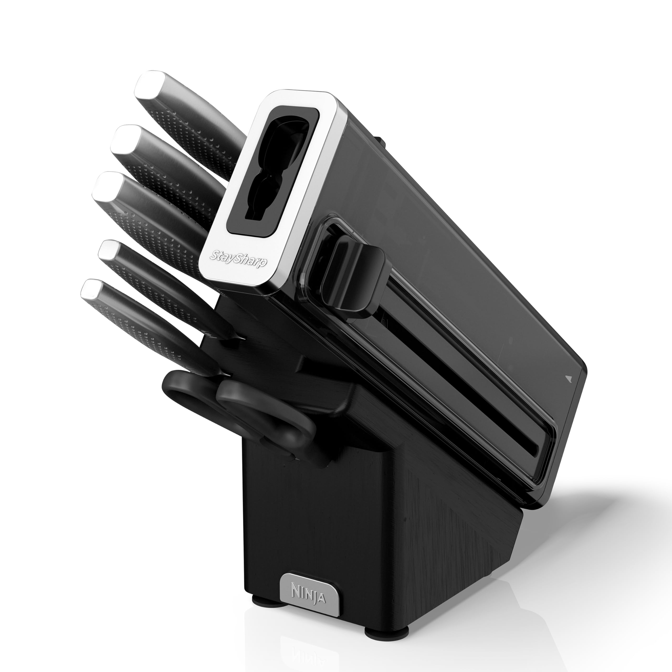 بلوک چاقوی Ninja StaySharp با تیزکن یکپارچه، مجموعه چاقوی شارپ 6 تکه با 5 چاقوی متنوع و 1 قیچی استیل ضد زنگ، آنتراسیت، مجموعه چاقوی 6 تکه K62006EUUK زغالی