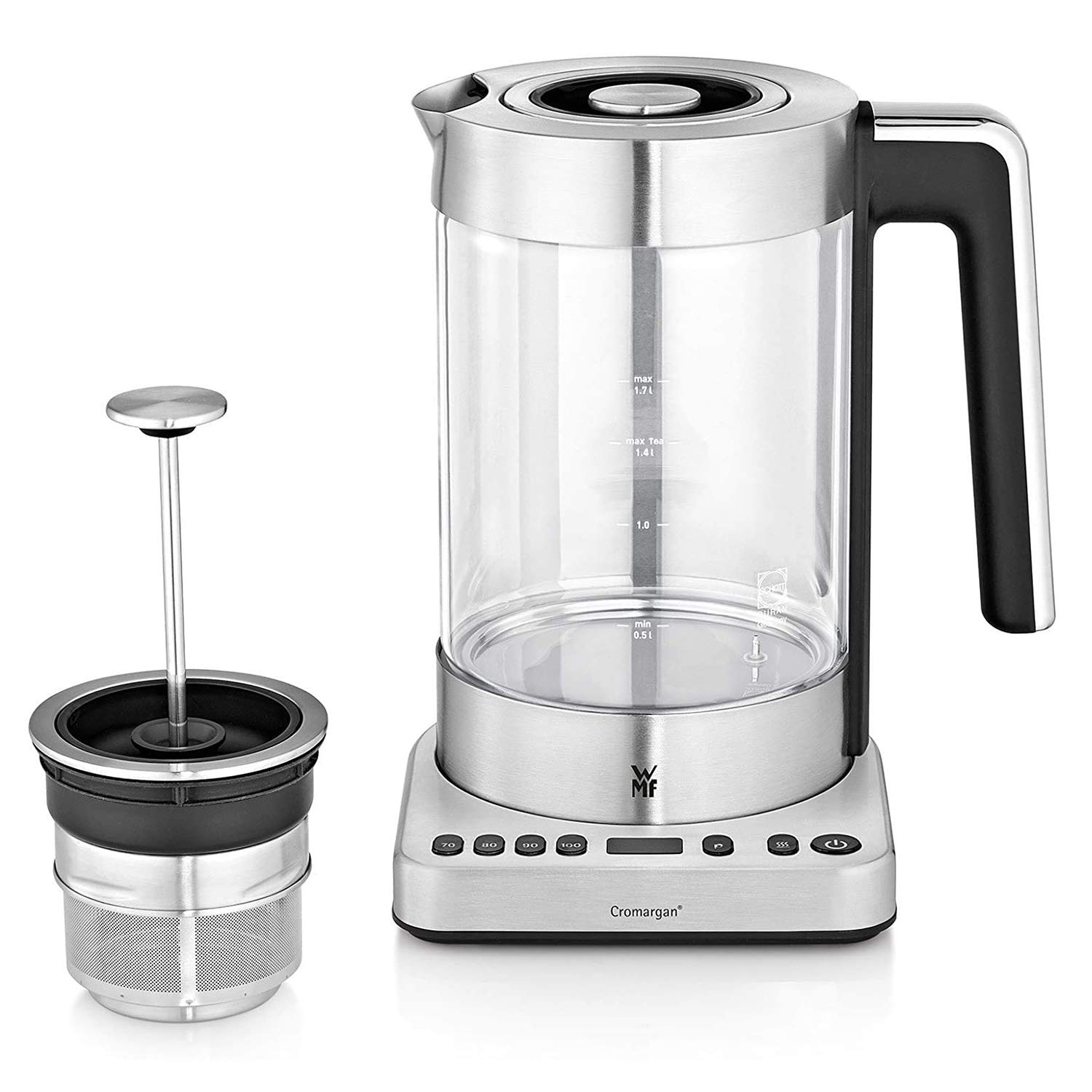 چایی ساز وی ام اف آلمان  WMF Lono 2 in 1 Vario با کنترل دما، 1.4-1.7 لیتر، کتری چای، 3000 وات، کتری شیشه‌ای با دم‌کن چای، عملکرد گرم نگه داشتن 1.4 لیتر - 1.7 لیتر