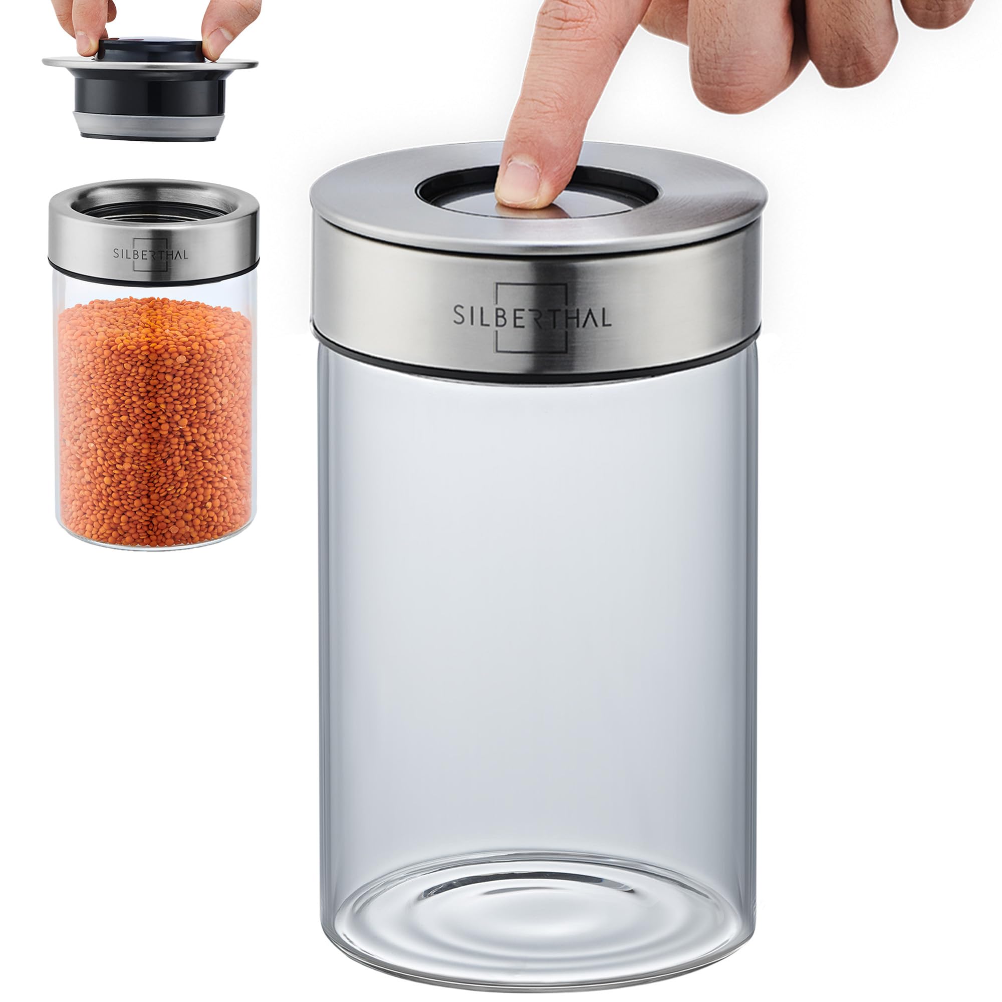 شیشه‌های نگهداری مواد غذایی سیلبرتال آلمان با درب ۱۰۰۰ میلی‌لیتری - شیشه‌های نگهداری ضد بید برای نگهداری در آشپزخانه دربسته و ضد نشت
