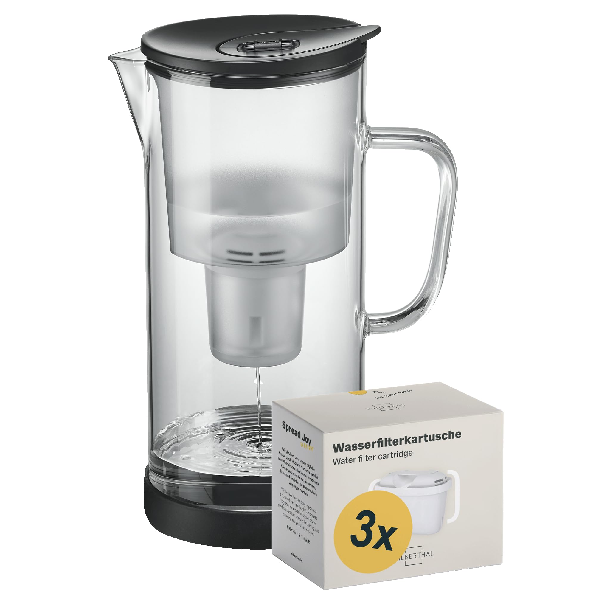 مجموعه پارچ فیلتر آب سیلبرتال آلمان SILBERTHAL شامل بسته 3 عددی کارتریج فیلتر - شیشه‌ای - کاهش رسوب آهک و کلر - پارچ فیلتر 2.7 لیتری + بسته 3 عددی