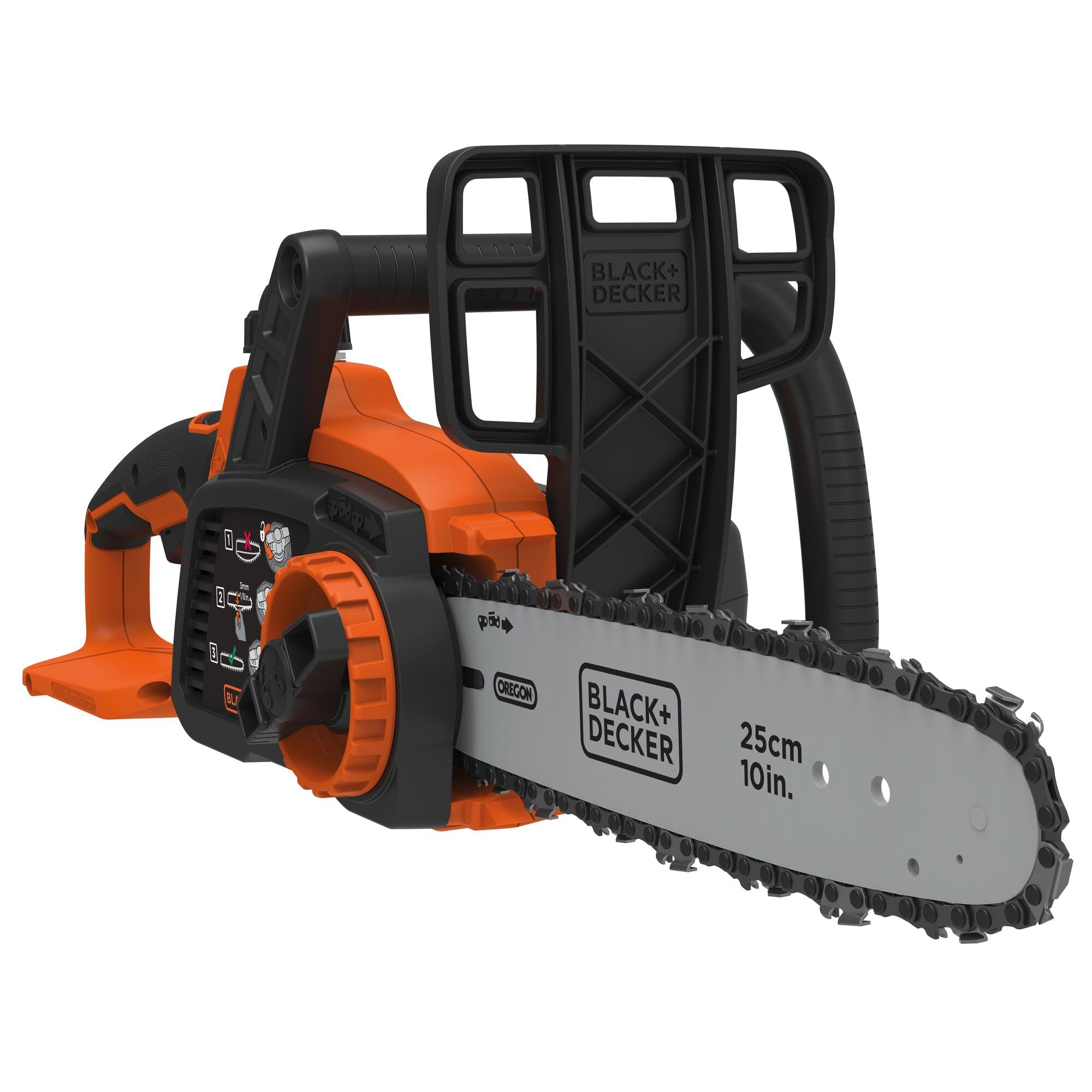 اره هرس اره برقی شارژی BLACK+DECKER (باتری 18 ولت لیتیوم یونی طول تیغه 25 سانتی متر حداکثر قطر 180 میلی متر مناسب برای کارهای چوبی و باغی بدون باتری و شارژر) GKC1825LB