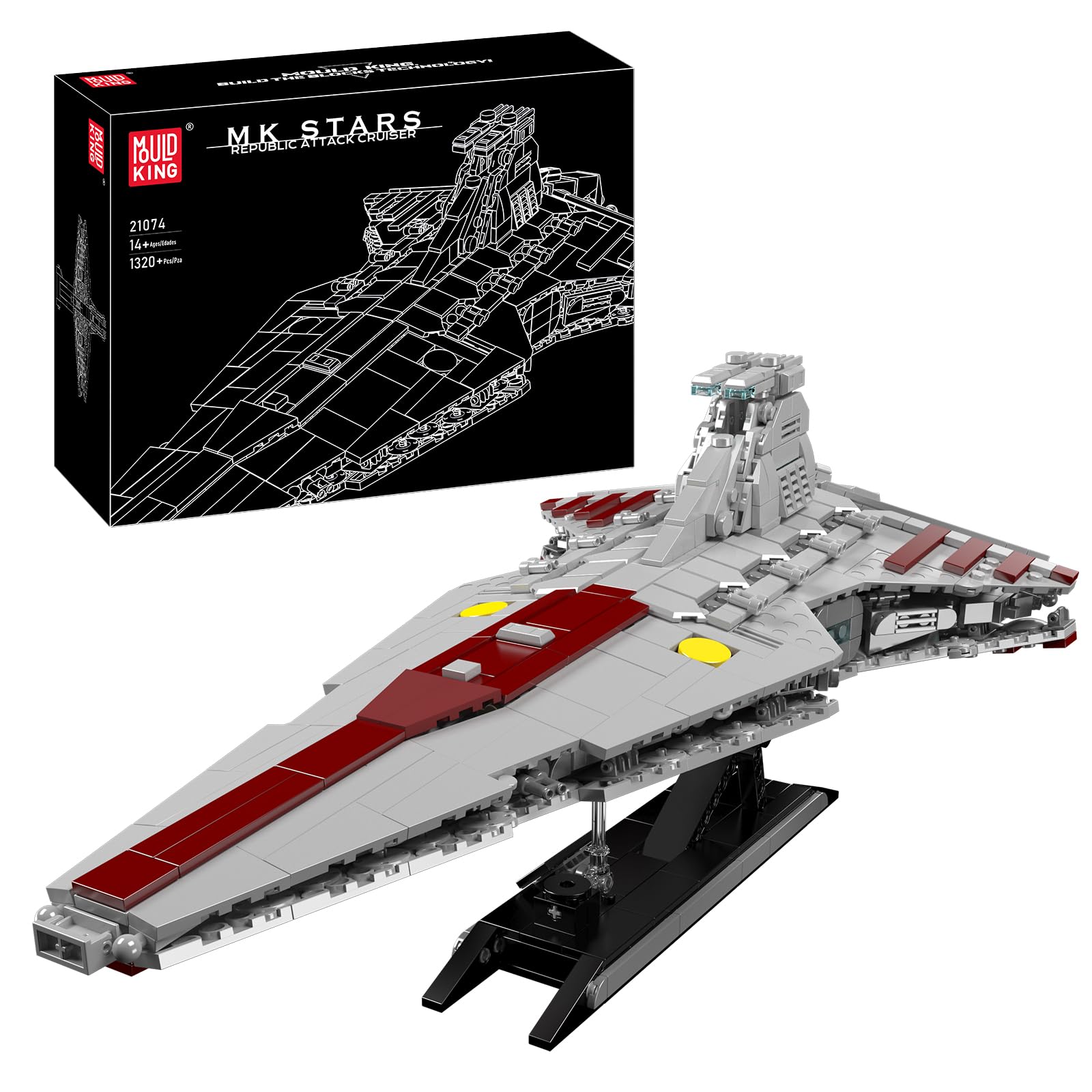 بلوک های ساختمانی Mold King 21074 Technic Star Destroyer, Venator Star Destroyer Attack Cruiser MOC Space Cruiser Clamping Blocks سازگار با رزمناو هجومی جمهوری کلاس Venator