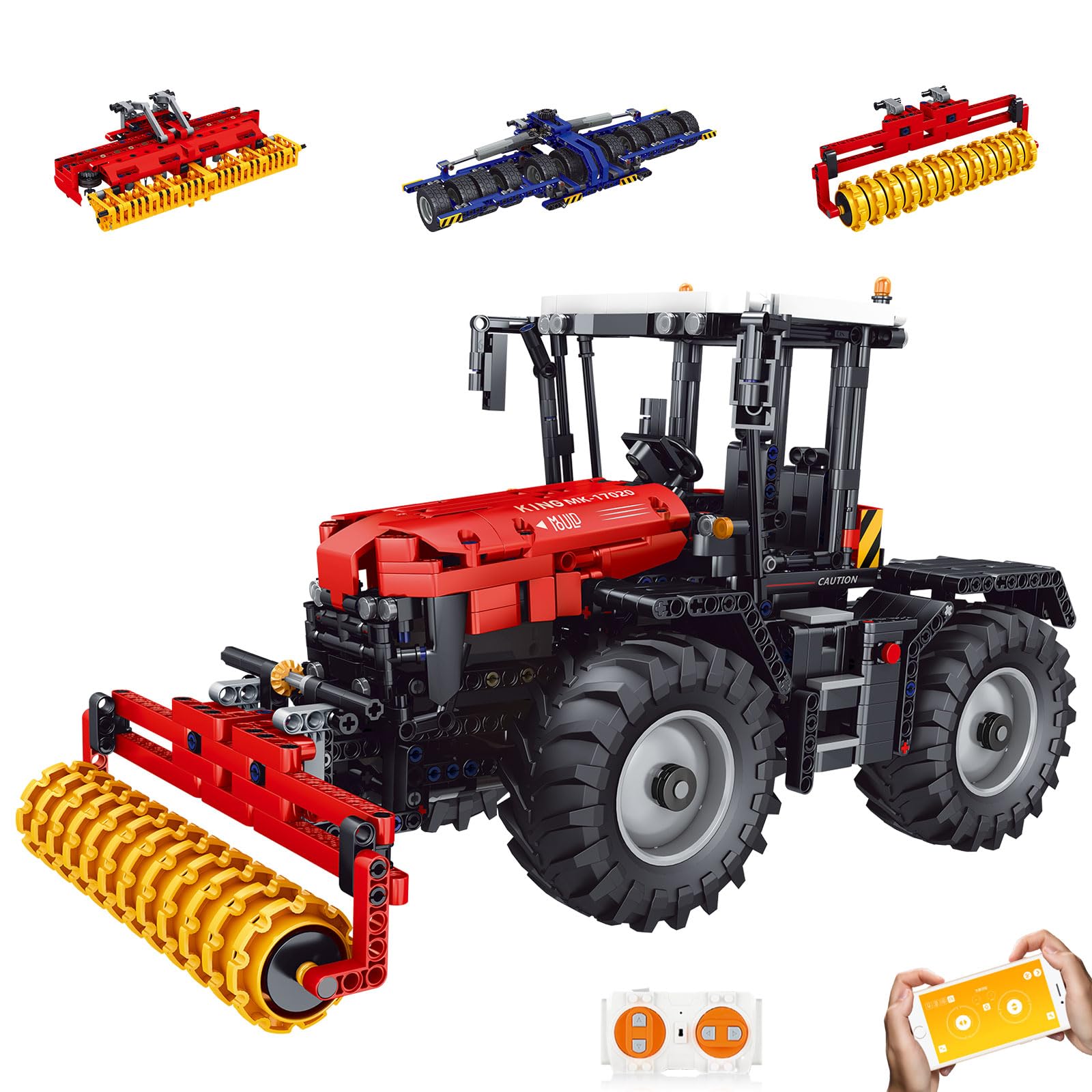 Mold King 17020 Technic 4 in 1 Building Blocks Remote Control Tractor with APP Harvester Building Blocks Set تراکتور بلوک ساختمانی مدل هدایای پسرانه دخترانه 8+ سال (1339 قطعه)