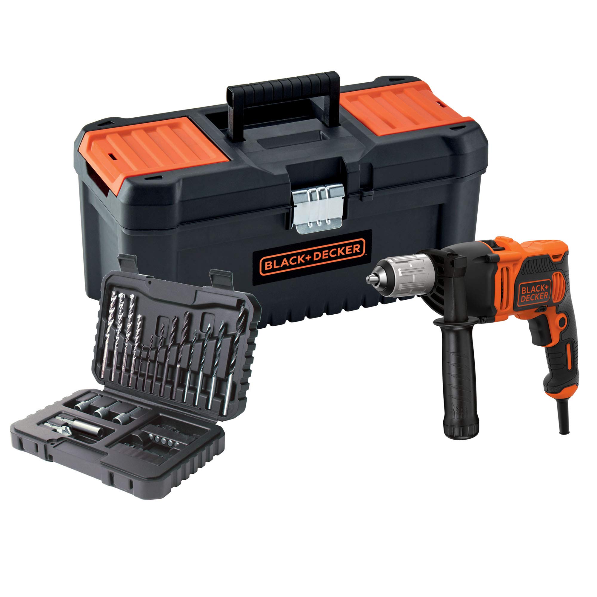 دریل چکشی BLACK+DECKER 850W با 32 لوازم جانبی، سرعت متغیر، چاک بدون کلید، عملکرد ضربه، BEH850KA32-QS