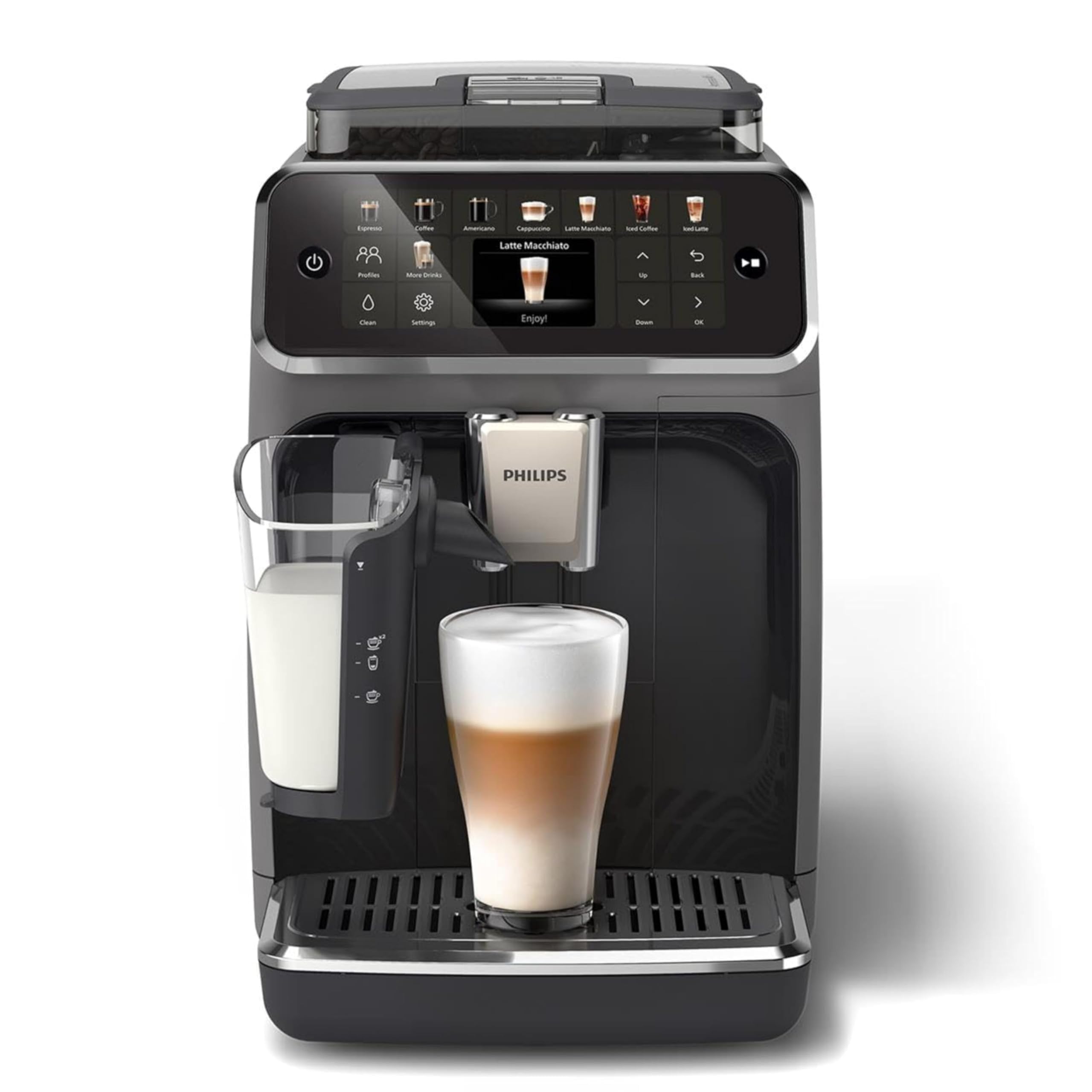 اسپرسو ساز تمام اتوماتیک فیلیپس PHILIPS Series 5500 از جمله Latte Go، فناوری SilentBrew، شروع سریع. قهوه معطر از دانه های تازه آسیاب شده، 20 نوشیدنی گرم و سرد، خاکستری (EP5544/50)
