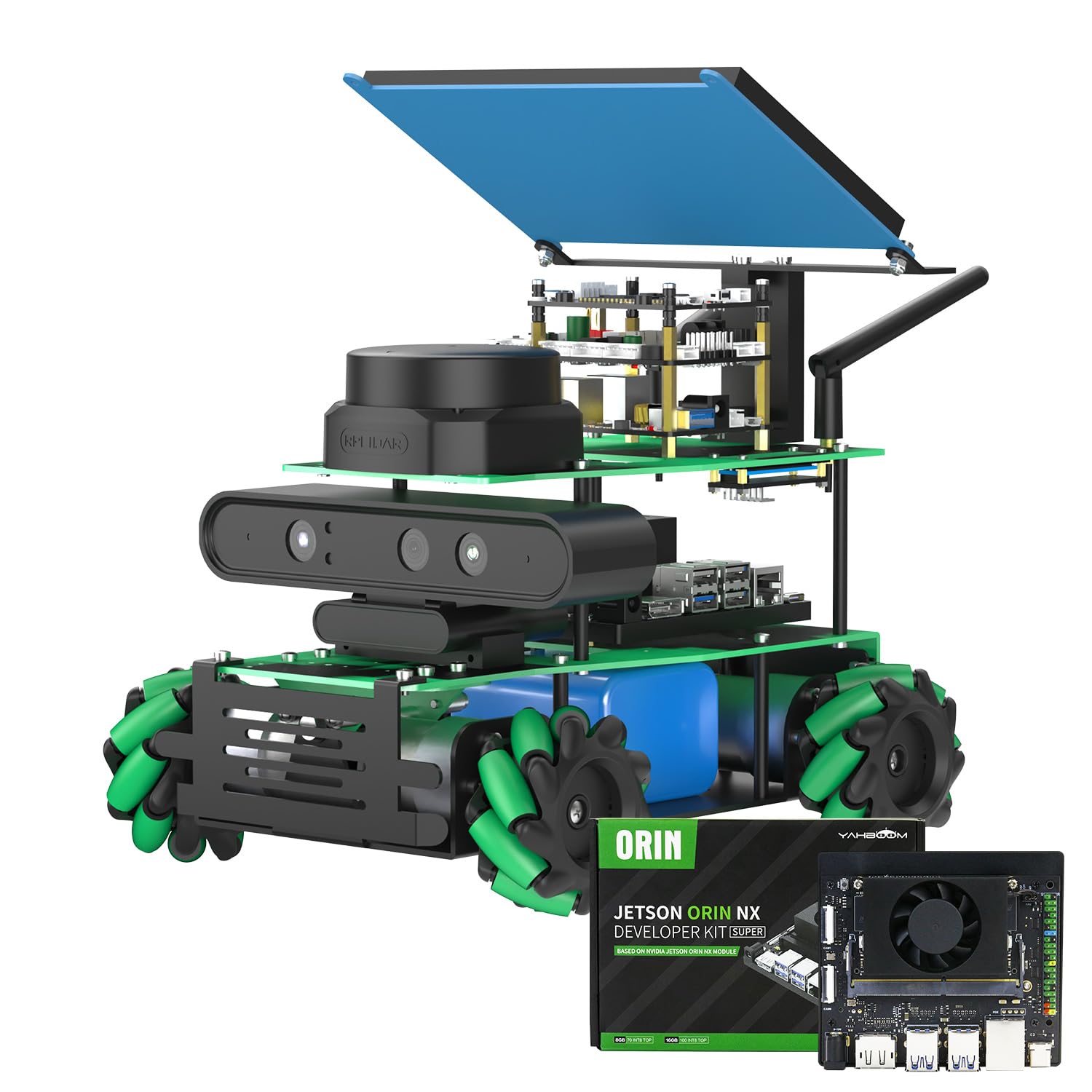 ربات ROS2 برای Jetson Orin NX SUPER 16GB Lidar Mapping تصویر عمق ناوبری تحلیل سه بعدی Mecanum Wheel Python برنامه نویسی آموزش کاوش کیت رباتیک (نسخه نهایی با Orin NX SUPER (16 گیگابایت)) Orin Nano Ultimate Ver-با Orin Nxb) Super1