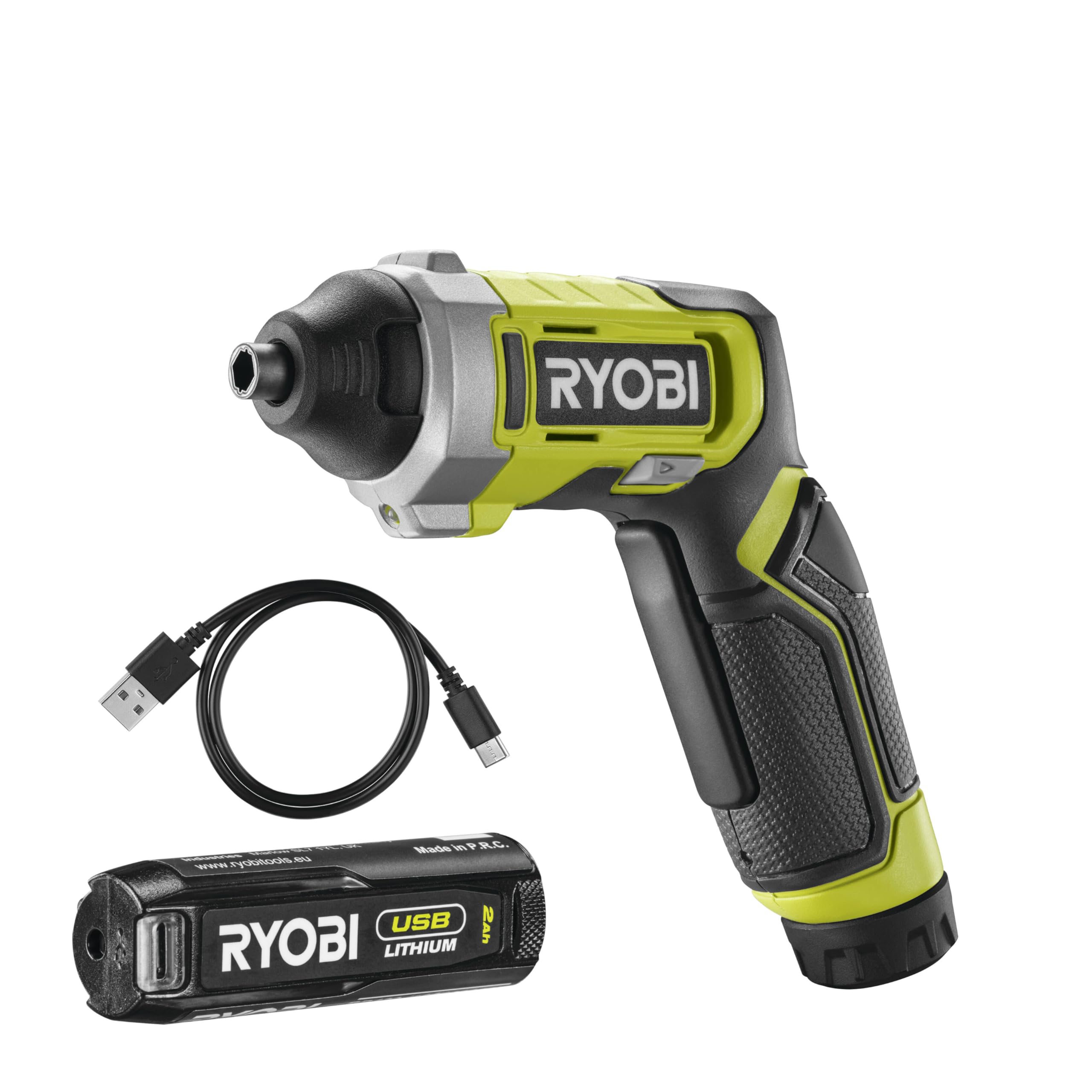 پیچ گوشتی شارژی RYOBI 4 V USB-LITHIUM، حداکثر گشتاور 5 نیوتن متر، شامل باتری 1 x 4 ولت و کابل شارژ USB-C
