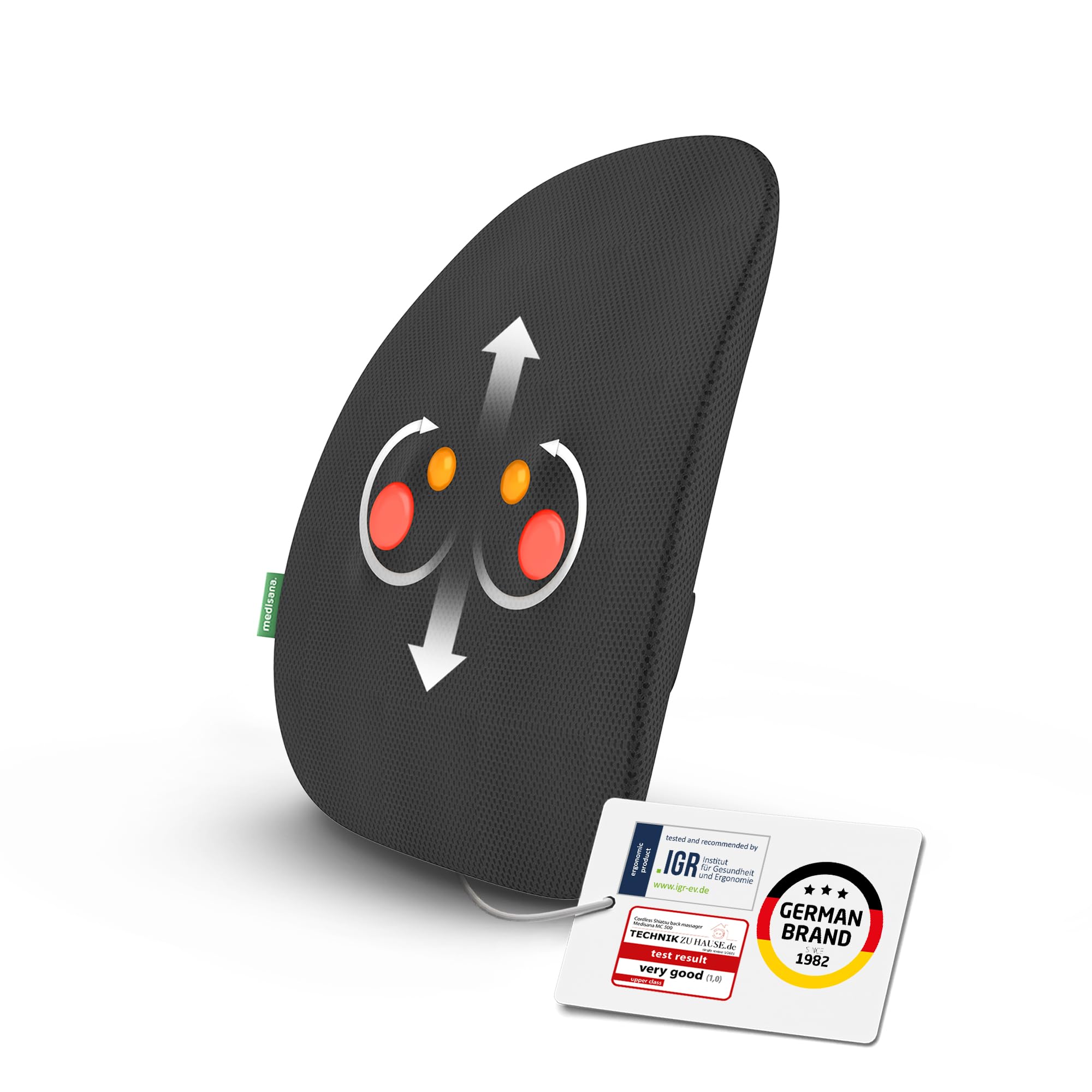 ماساژور کمر بی‌سیم مدیسانا MC 500، ماساژور شیاتسو برای تسکین درد و تنش کمر، بالشتک ماساژ با 2 سرعت، مخصوصاً سبک و بی‌صدا