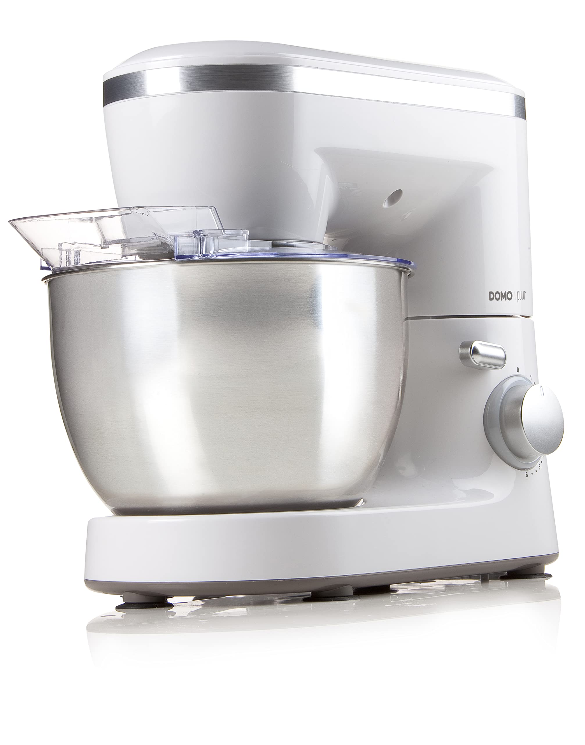 غذاساز DOMO DO9175KR 'Puur' - دستگاه خمیرزن شامل قلاب خمیر، همزن و همزن استیل ضد زنگ - محافظ پاشش شفاف با دهانه پر کردن مجدد - 4 لیتر - 700 وات
