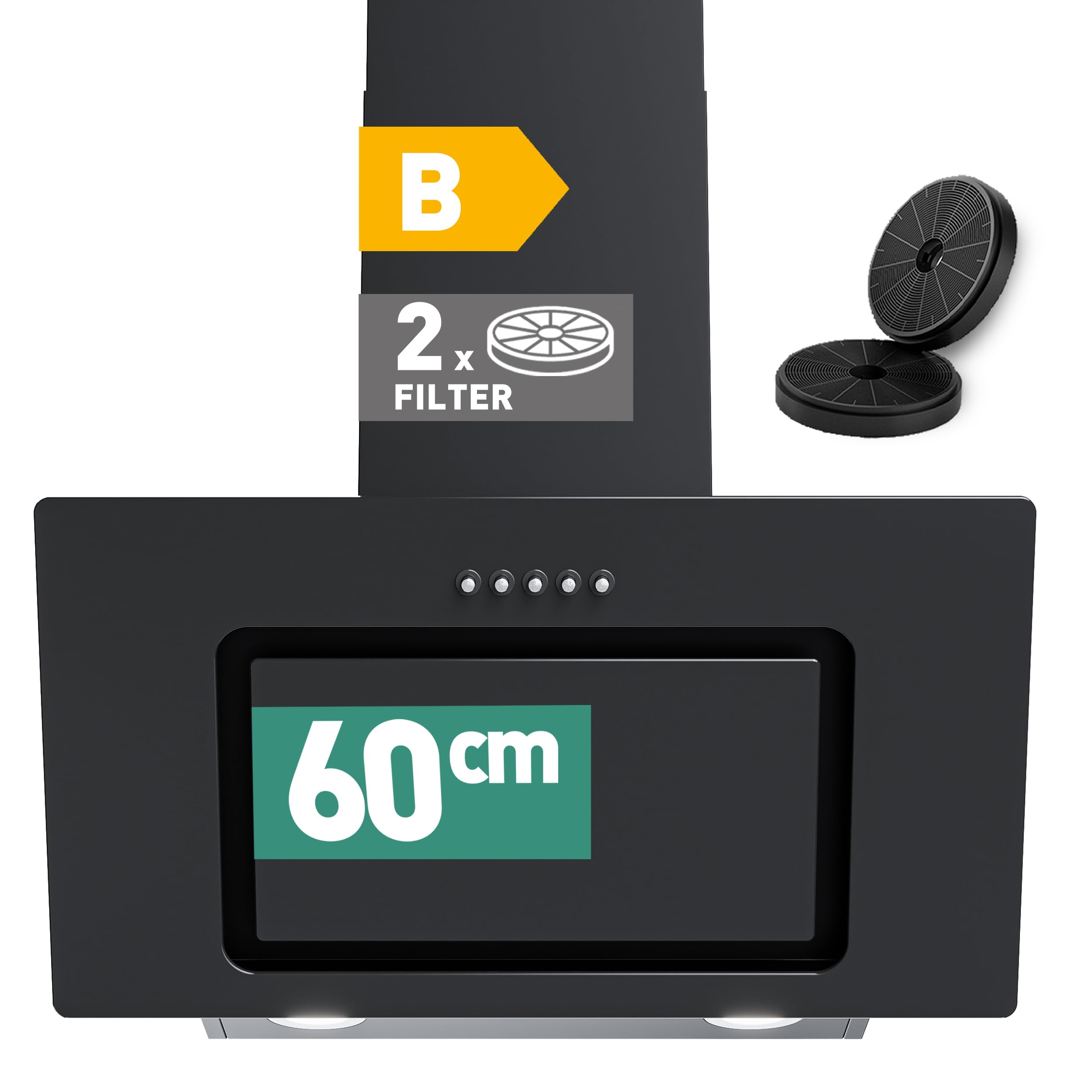 هود استخراج HEINRICHS، هود تخلیه/گردش هوای ۶۰ سانتی‌متری، قدرت مکش ۳۰۰ متر مکعب در ساعت، کم‌جا، با روشنایی LED، ۳ حالت تنظیم سرعت، شامل فیلتر کربن فعال، توان ۶۹ وات، مشکی