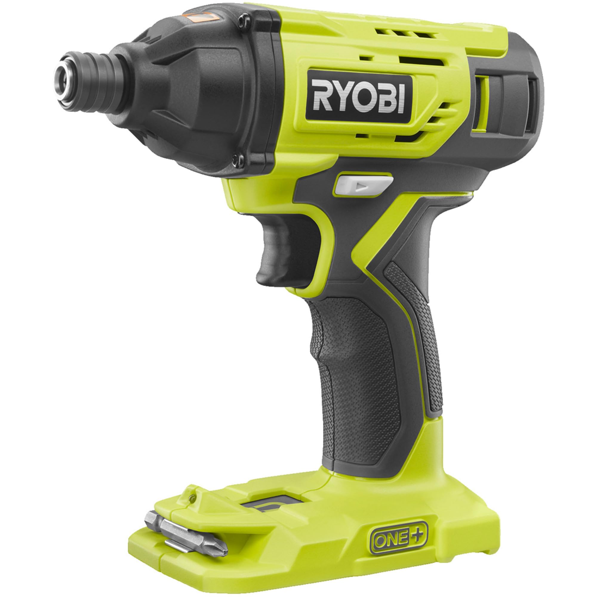 آچار ضربه ای بی سیم RYOBI 18 V ONE+ R18ID2-0 (حداکثر گشتاور 200 نیوتن متر، 1/4 اینچ درایو شش گوش، نرخ ضربه 0-3600 دقیقه در دقیقه، روشنایی LED، شامل بیت ضربه، آداپتور مربعی، بدون باتری و شارژر)