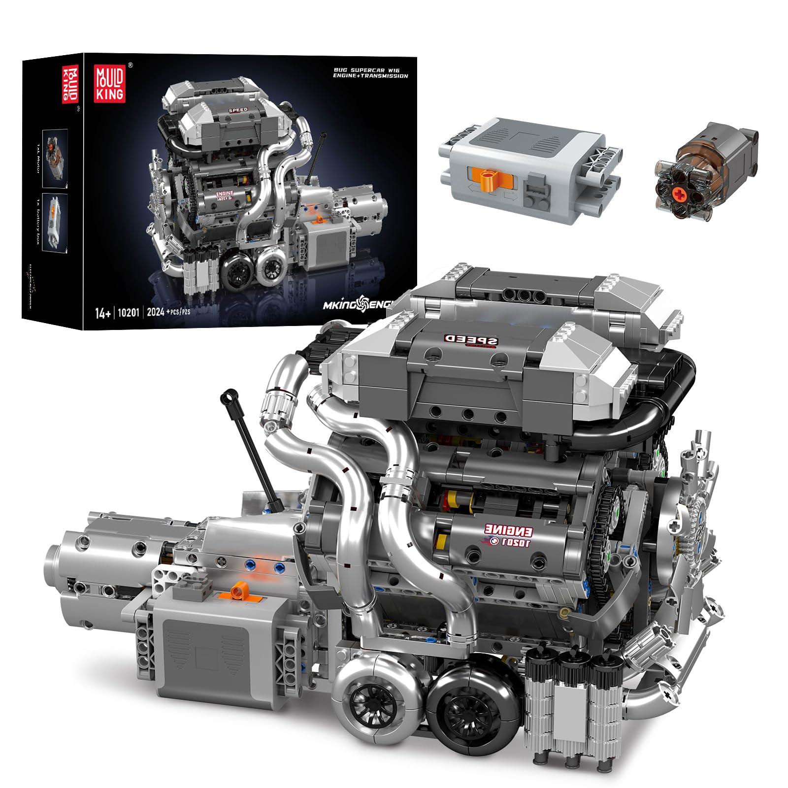 کیت موتور Mold King 10201 Technic W16 بلوک های ساختمان موتور مدل بلوک های درونی موتور احتراقی با کیت موتور عملکردی (قطعات 2024)