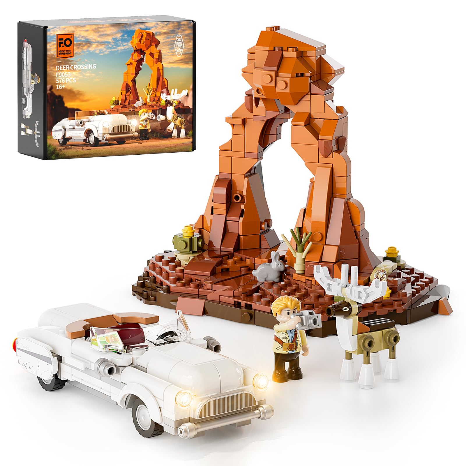 مجموعه بلوک ساختمانی روشنایی عبور حیوانات خیابانی FUNWHOLE – مجموعه ماشین و گوزن تکنیکی، بلوک ساختمانی با نور LED، مجموعه ساختمانی 576 قطعه برای بزرگسالان و نوجوانان