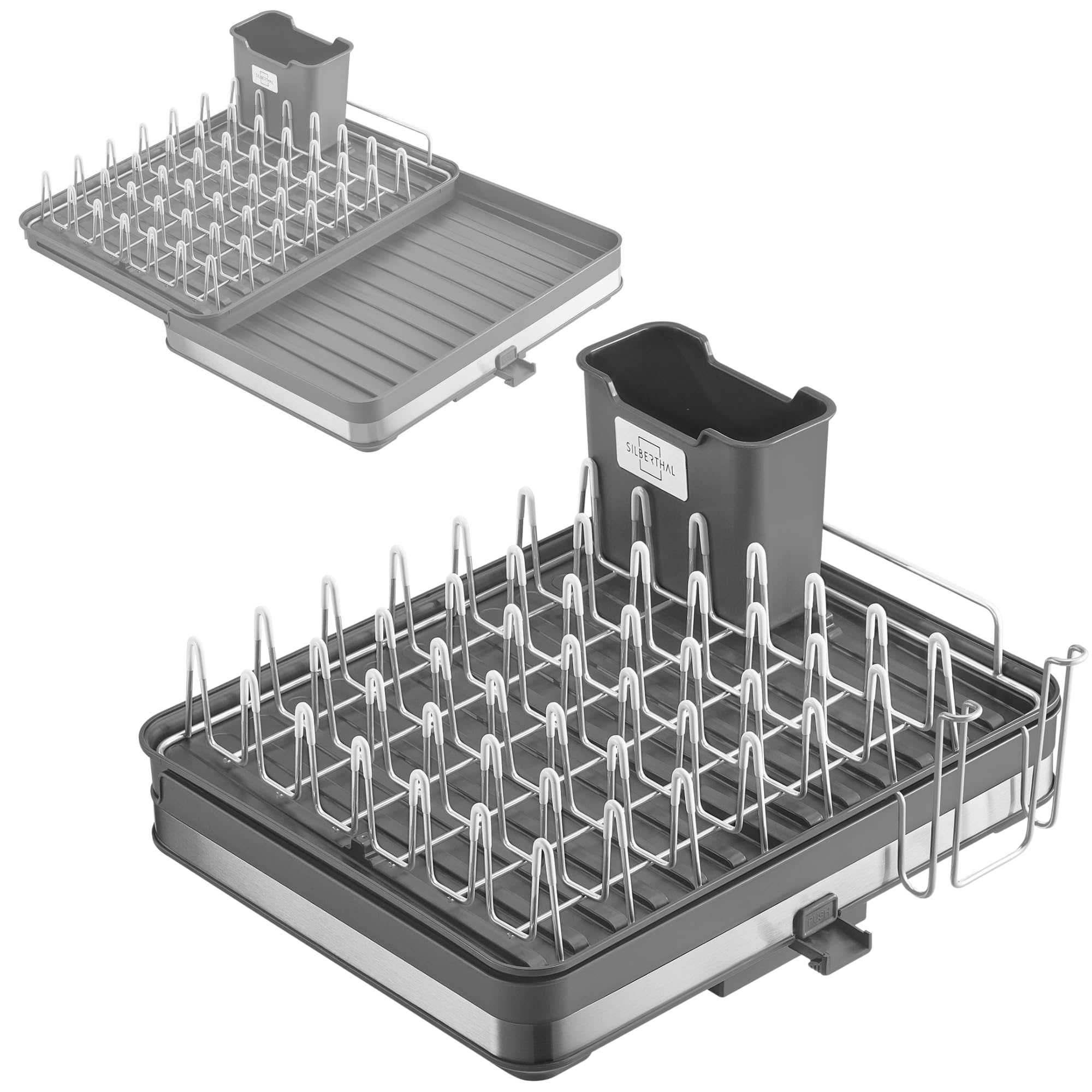 آبچکان بزرگ سیلبرتال آلمان استیل ضد زنگ - با سینی چکه، قفسه ظرف، سینی کارد و چنگال - پلاستیک - نسخه بهبود یافته آبچکان بزرگ با قابلیت افزایش طول