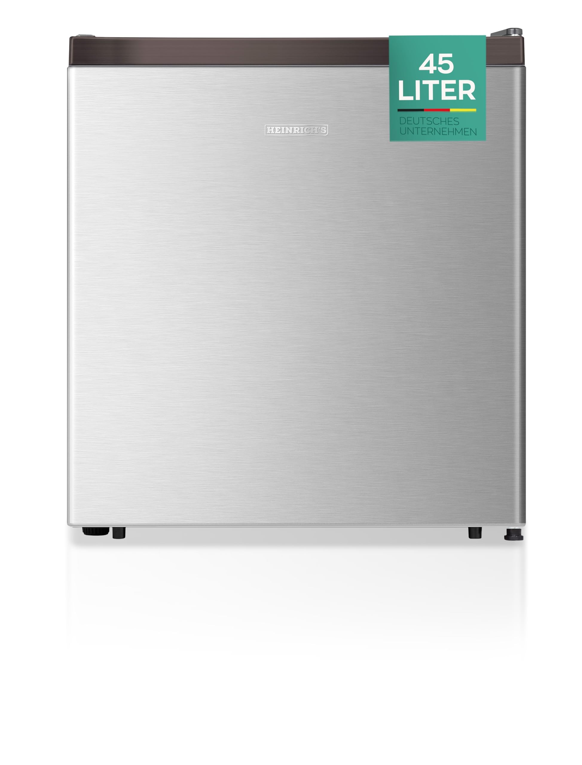 یخچال نوشیدنی هاینریش آلمان کوچک و بی‌صدای HEINRICHS 45L: 39 دسی‌بل با محفظه خنک‌کننده مینی‌بار؛ یخچال رومیزی؛ یخچال کوچک با محفظه خنک‌کننده جداگانه؛ مناسب برای دفتر، کمپینگ، باغ، استفاده در فضای باز (نقره‌ای)