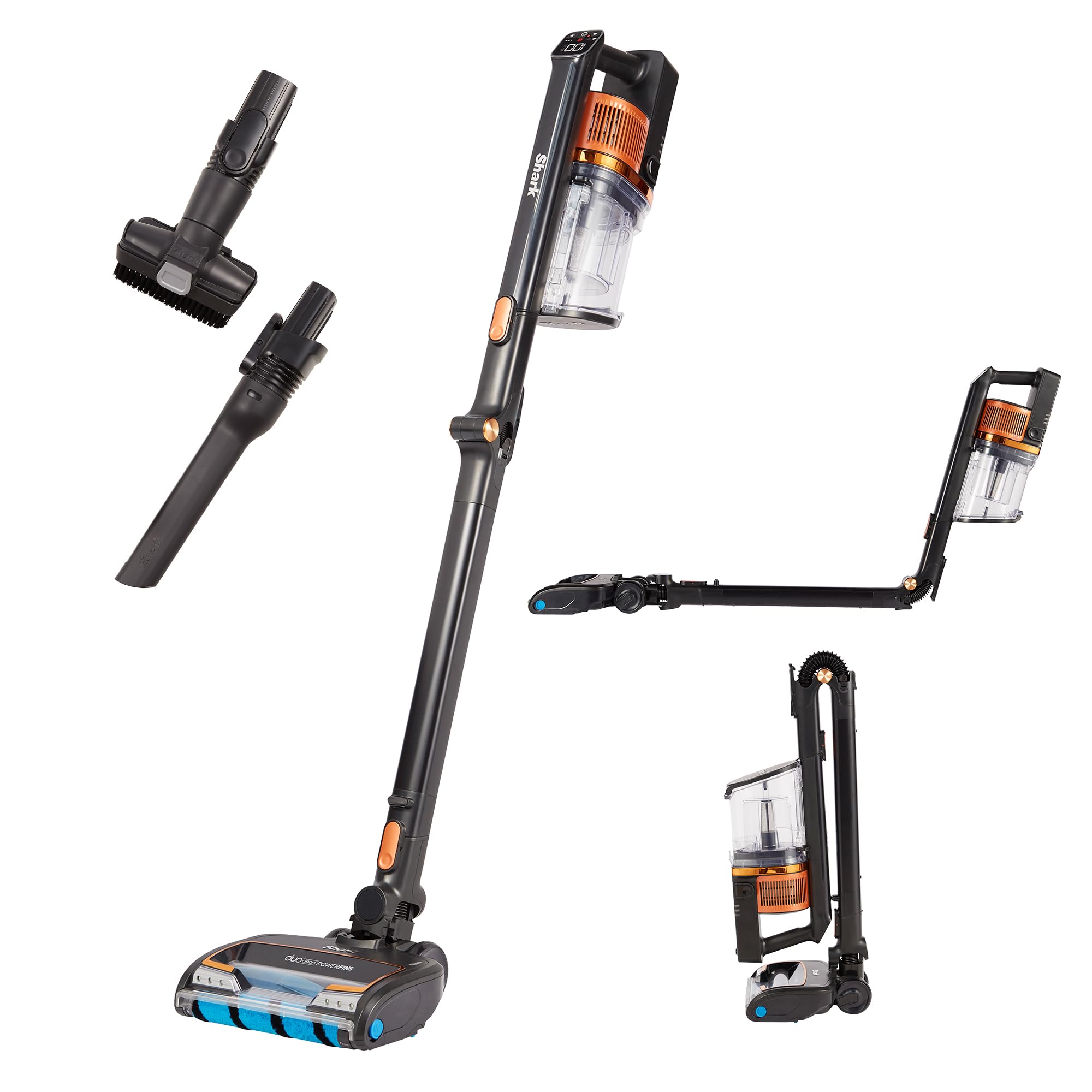 جارو شارژی شارک آمریکا با باتری شارژی با تکنولوژی ضد مو، عمر باتری 60 دقیقه، جارو شارژی انعطاف پذیر DuoClean، ابزار شکاف و اتصال چند سطحی، مشکی/مسی، IZ300EU