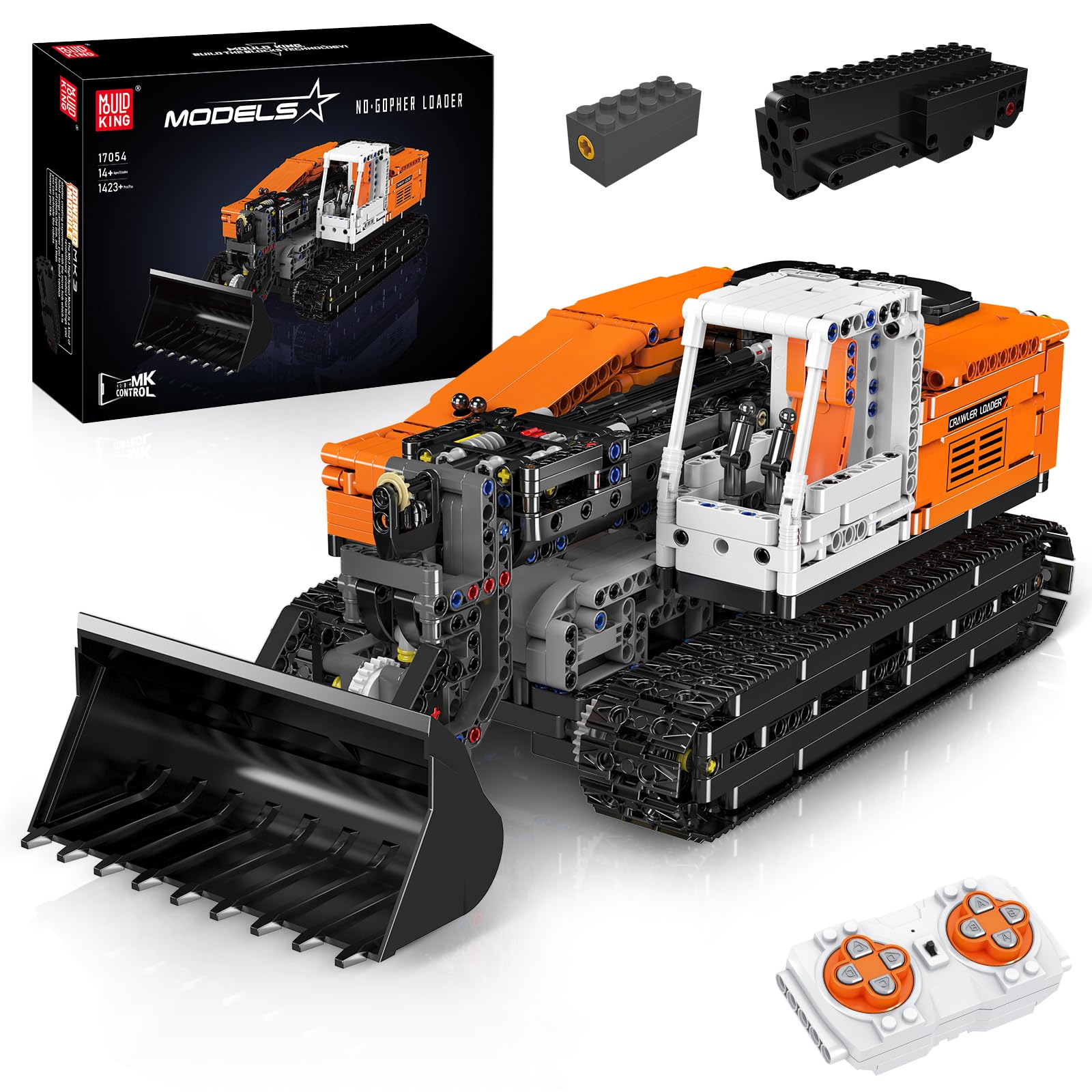 بلوک‌های ساختمانی بولدوزر تکنیکی Mold King 17054، لودر تلسکوپی خزنده کنترل از راه دور برنامه با کیت‌های ساخت موتورز، هدیه اسباب‌بازی برای 14 سال به بالا (1423 قطعه)